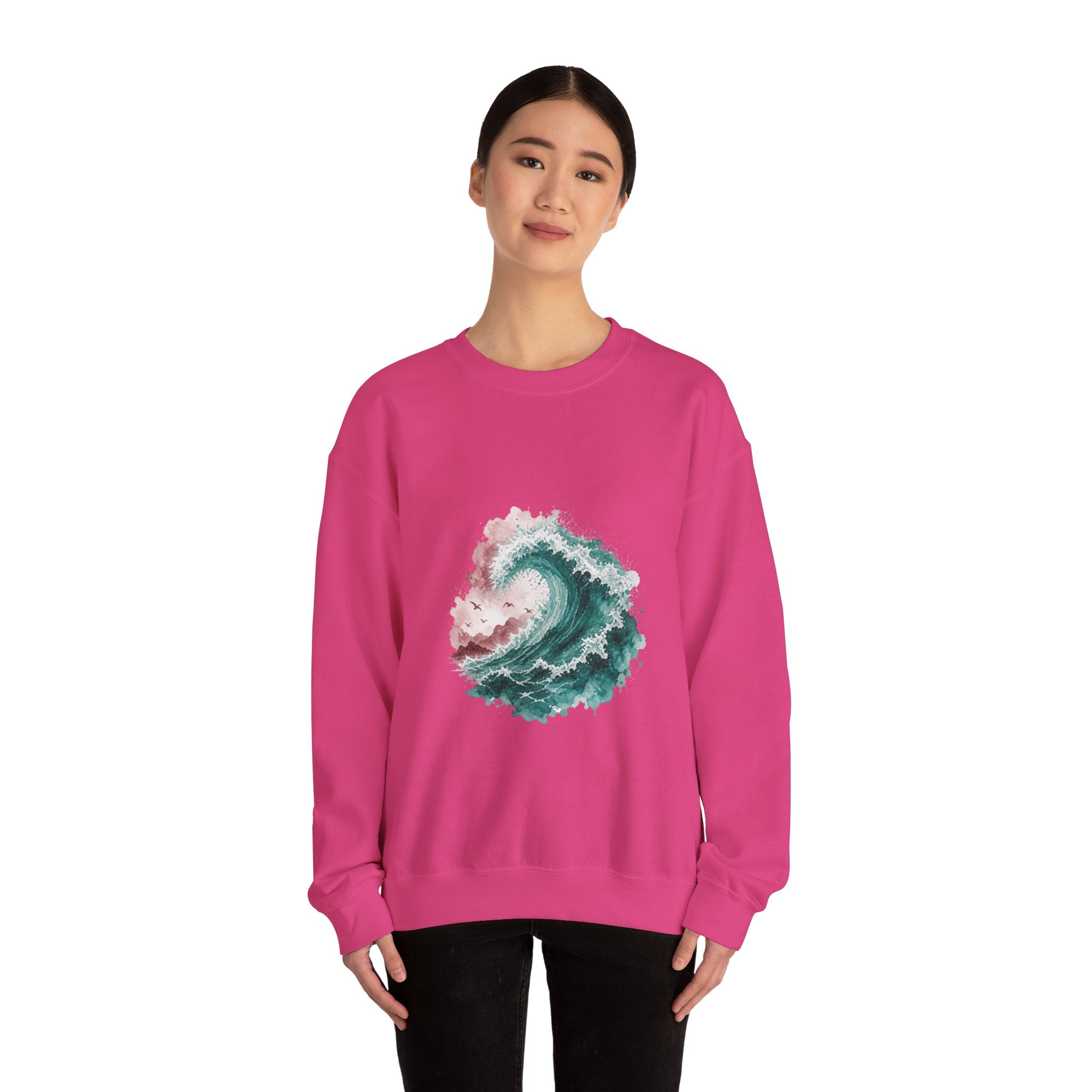 Matching Couple Sweatshirt - Mountain & Ocean Matching Couple Crewneck Sweatshirt Watercolor Art His Hers Engagement Gift - Design B
