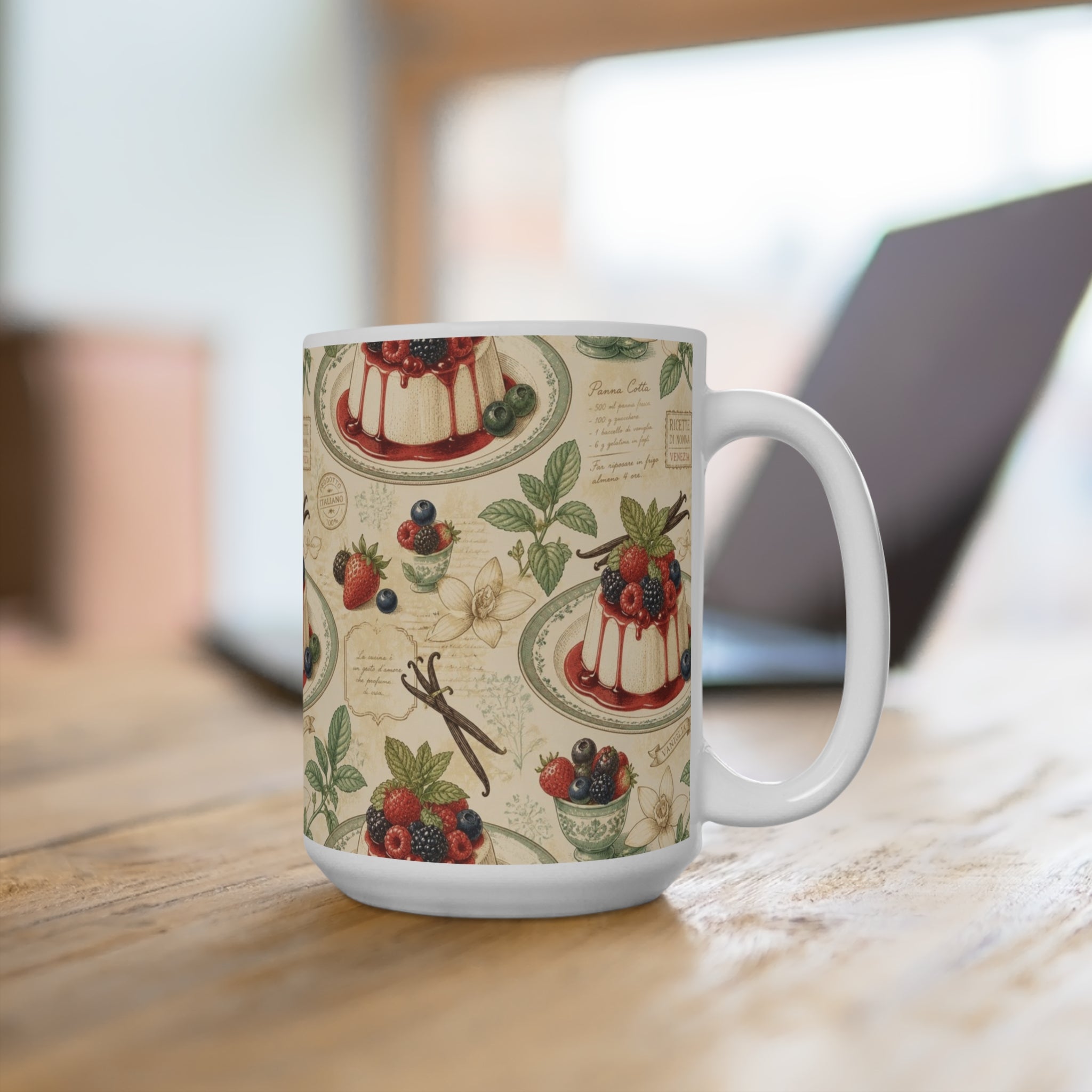Panna Cotta 15oz Ceramic Mug Mediterranean Kitchen Botanical Design Italian Cottagecore Gift