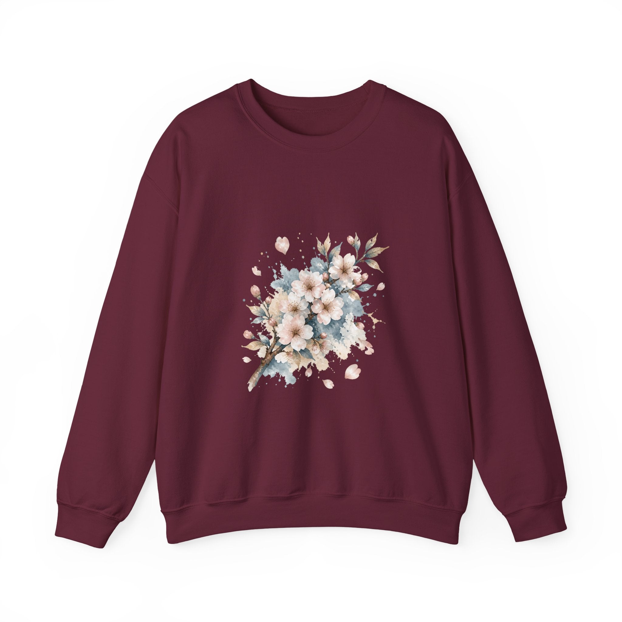 Matching Couple Sweatshirt - Cherry Blossom & Maple Leaf Matching Couple Crewneck Sweatshirt Watercolor Art His Hers Engagement Gift - Design A