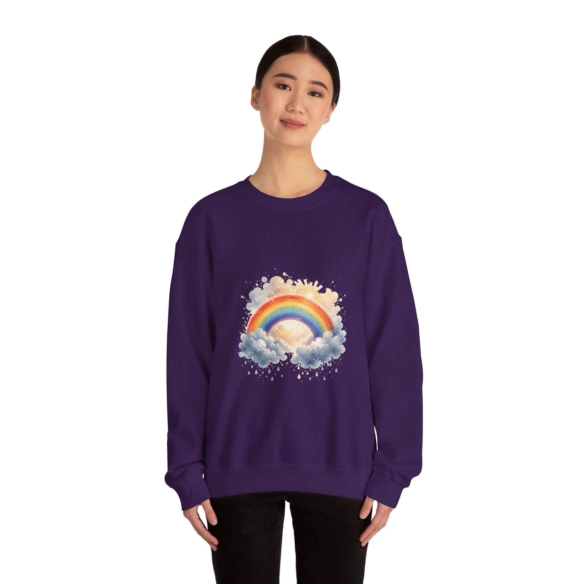 Matching Couple Sweatshirt - Storm & Rainbow Matching Couple Crewneck Sweatshirt Watercolor Art His Hers Engagement Gift - Design B
