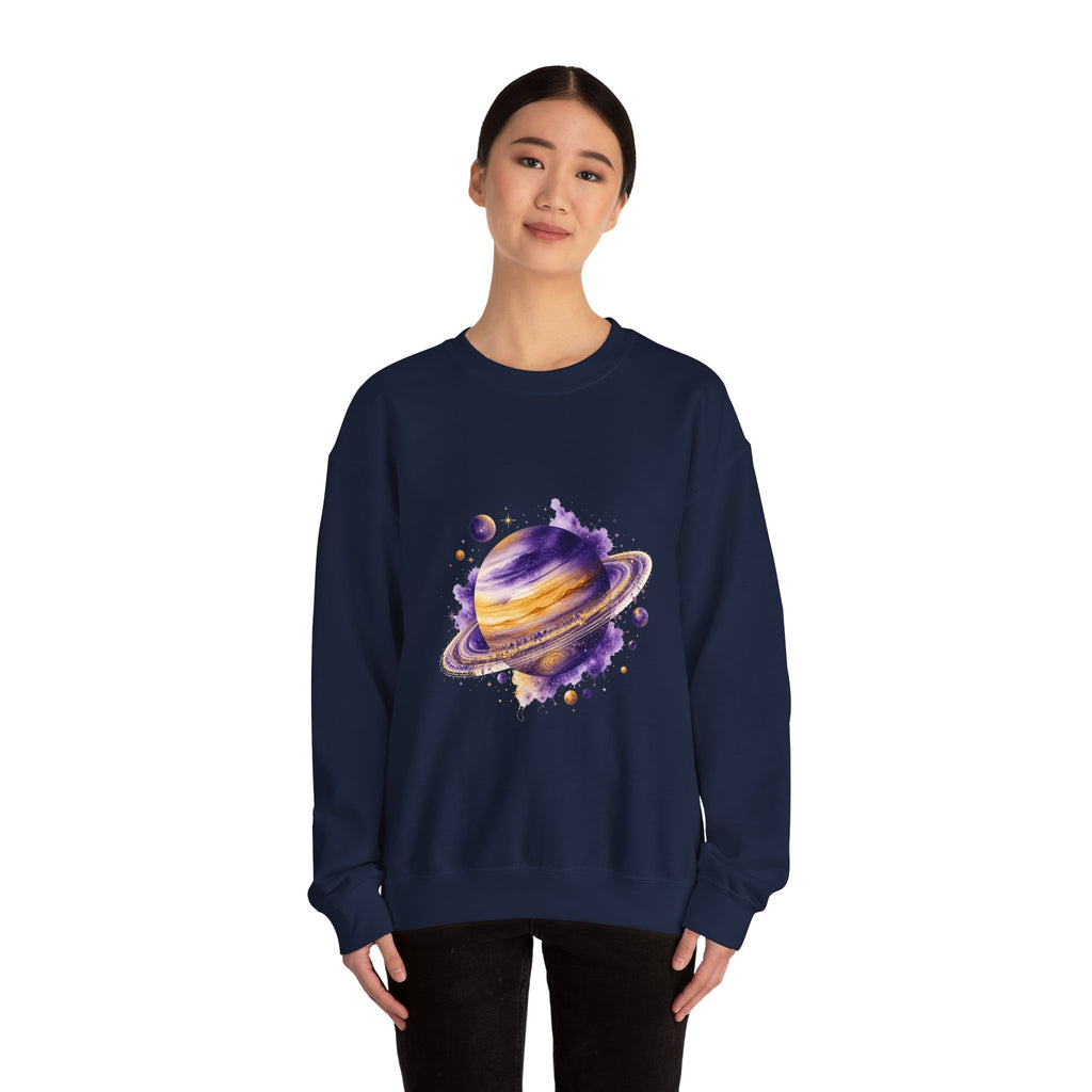 Matching Couple Sweatshirt - Astronaut & Planet Matching Couple Comfort Colors Crew Watercolor Art His Hers Birthday Gift - Design B
