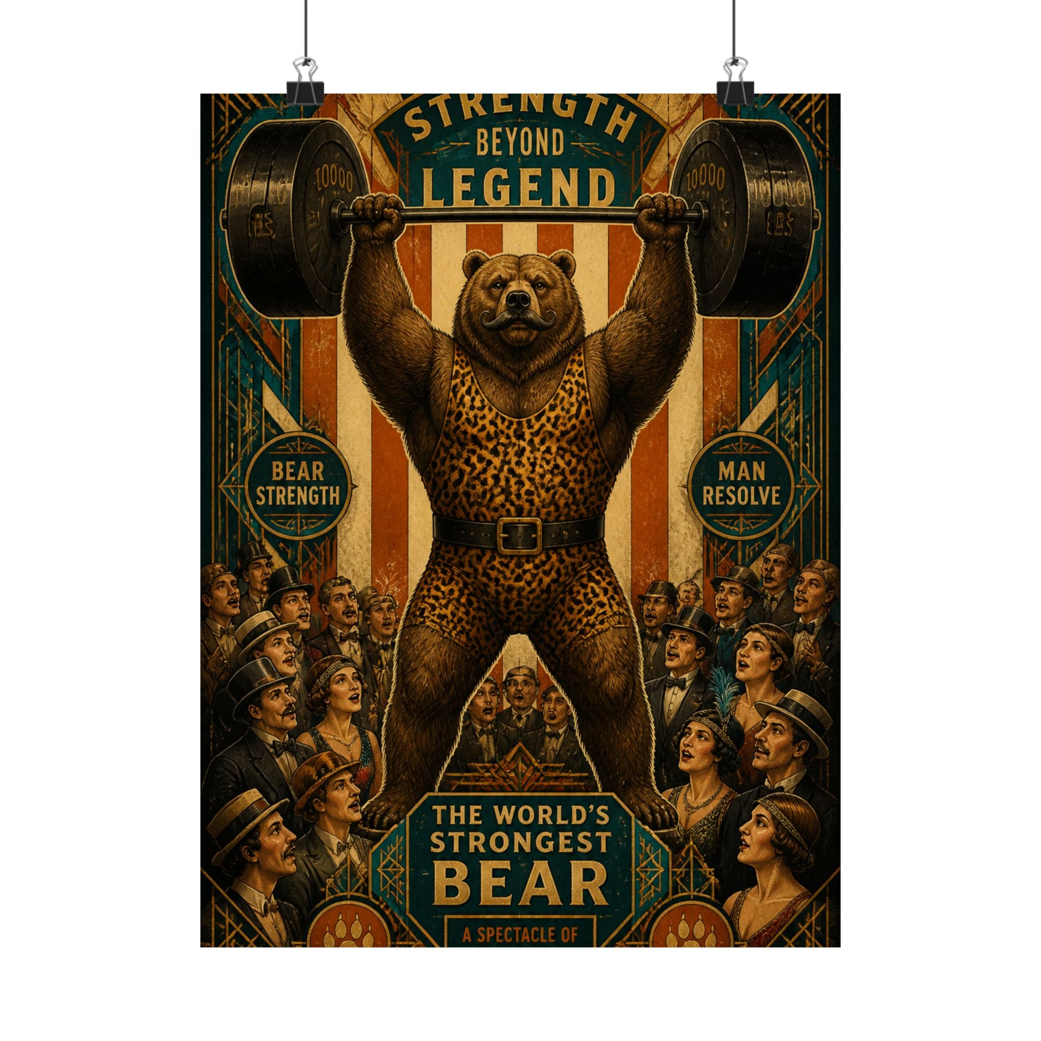 Strongman Bear Wall Art Poster 18×24 Art Deco Entryway Decor Maximalist Print