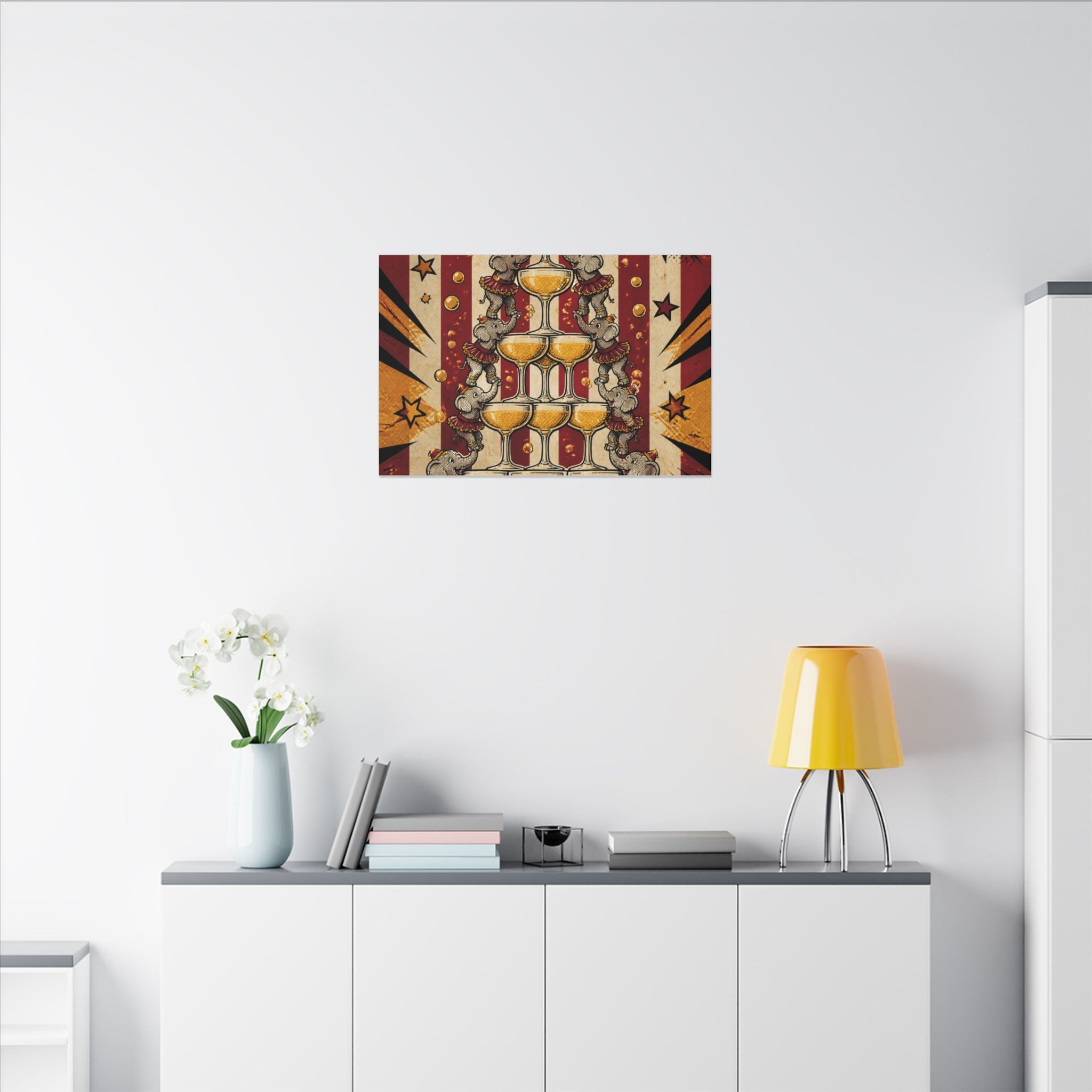 Champagne Tower Elephants Wall Art Canvas 24×36 Pop Art Restaurant Decor Maximalist Print