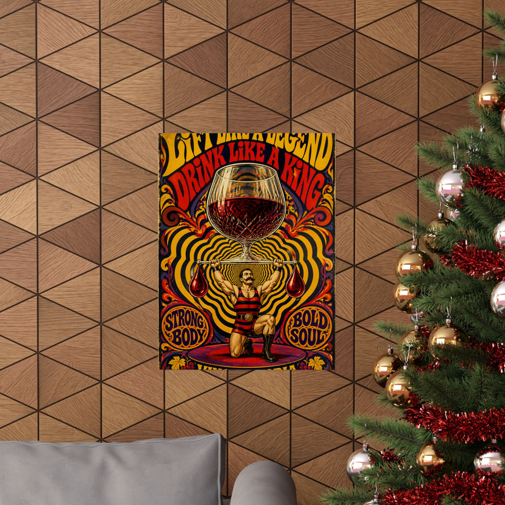 Wine Glass Strongman Wall Art Poster 18×24 Psychedelic Cafe Decor Maximalist Print