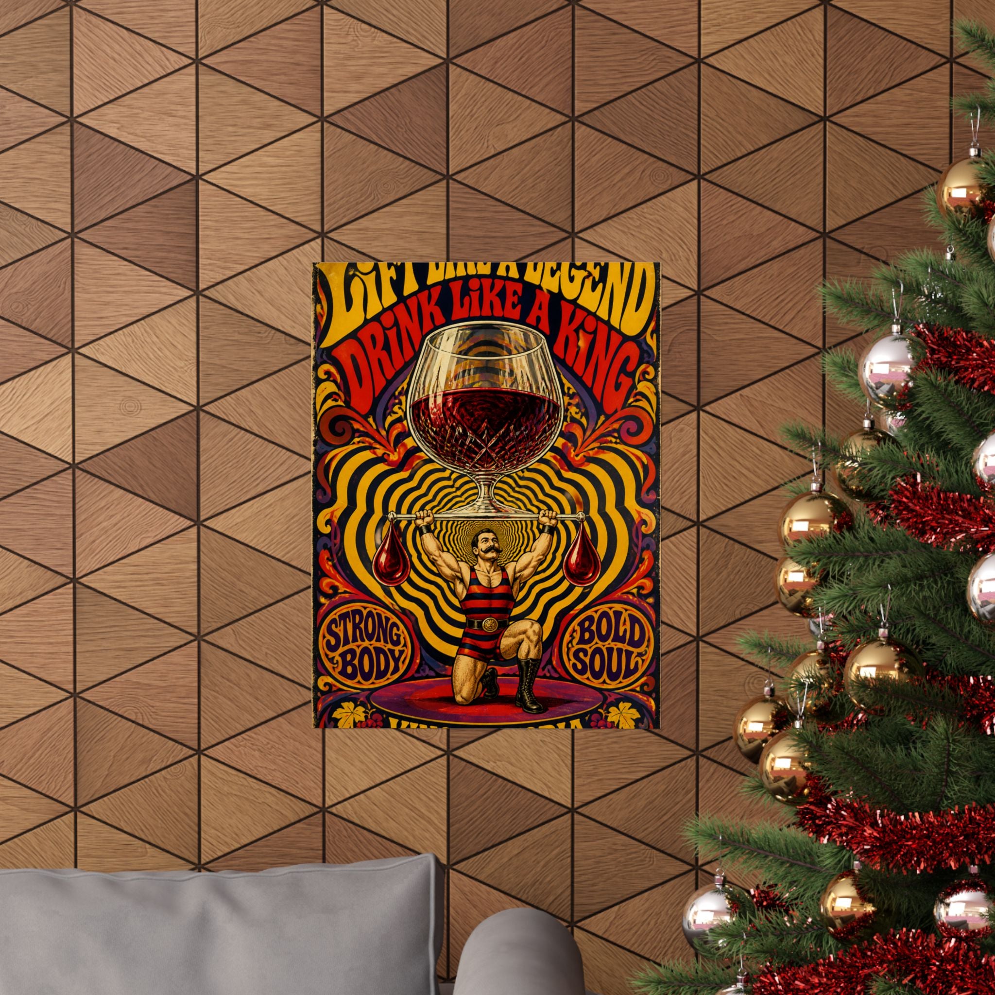 Wine Glass Strongman Wall Art Poster 18×24 Psychedelic Cafe Decor Maximalist Print
