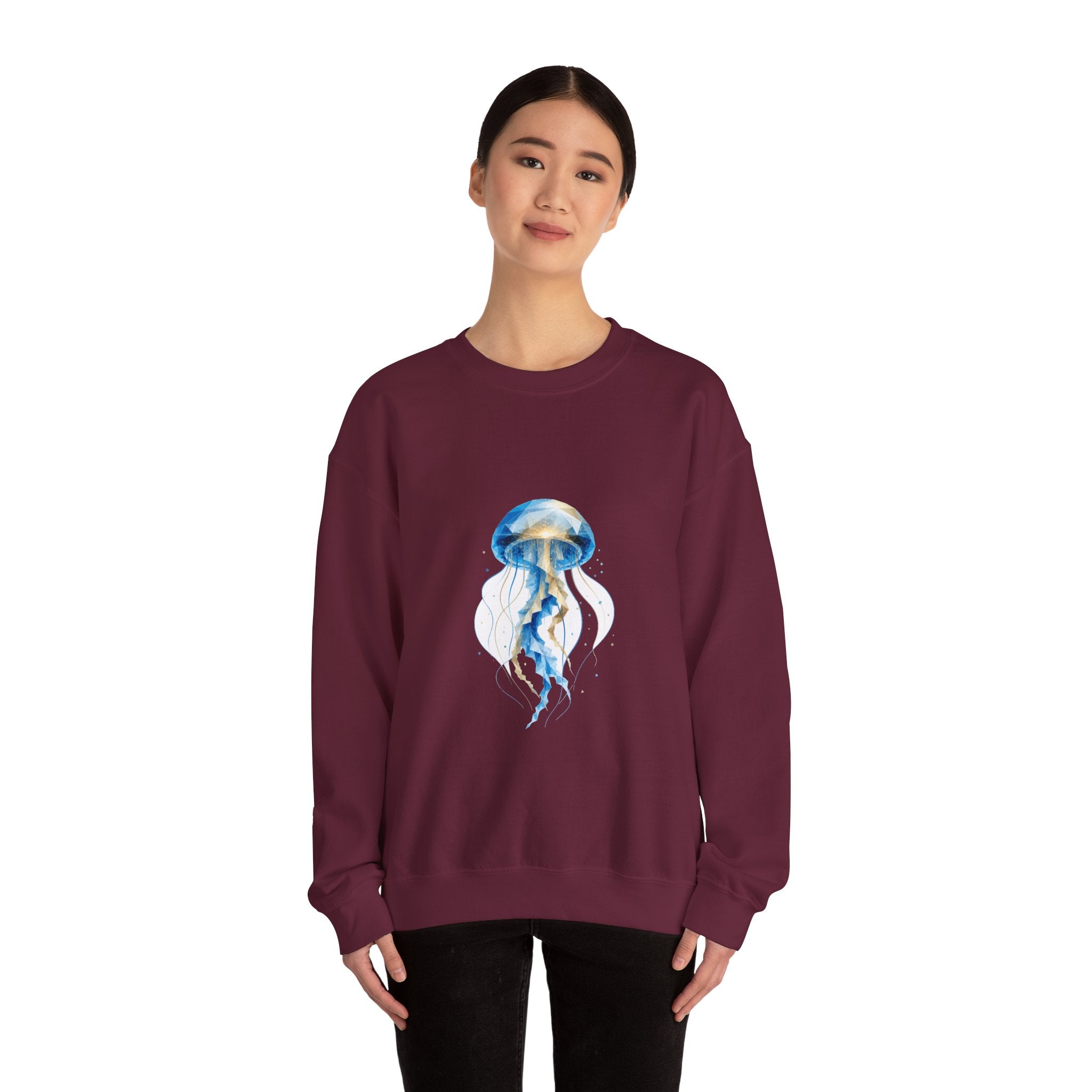 Matching Couple Sweatshirt - Octopus & Jellyfish Matching Couple Premium Fleece Sweatshirt Geometric Art His Hers Love Gift - Design B