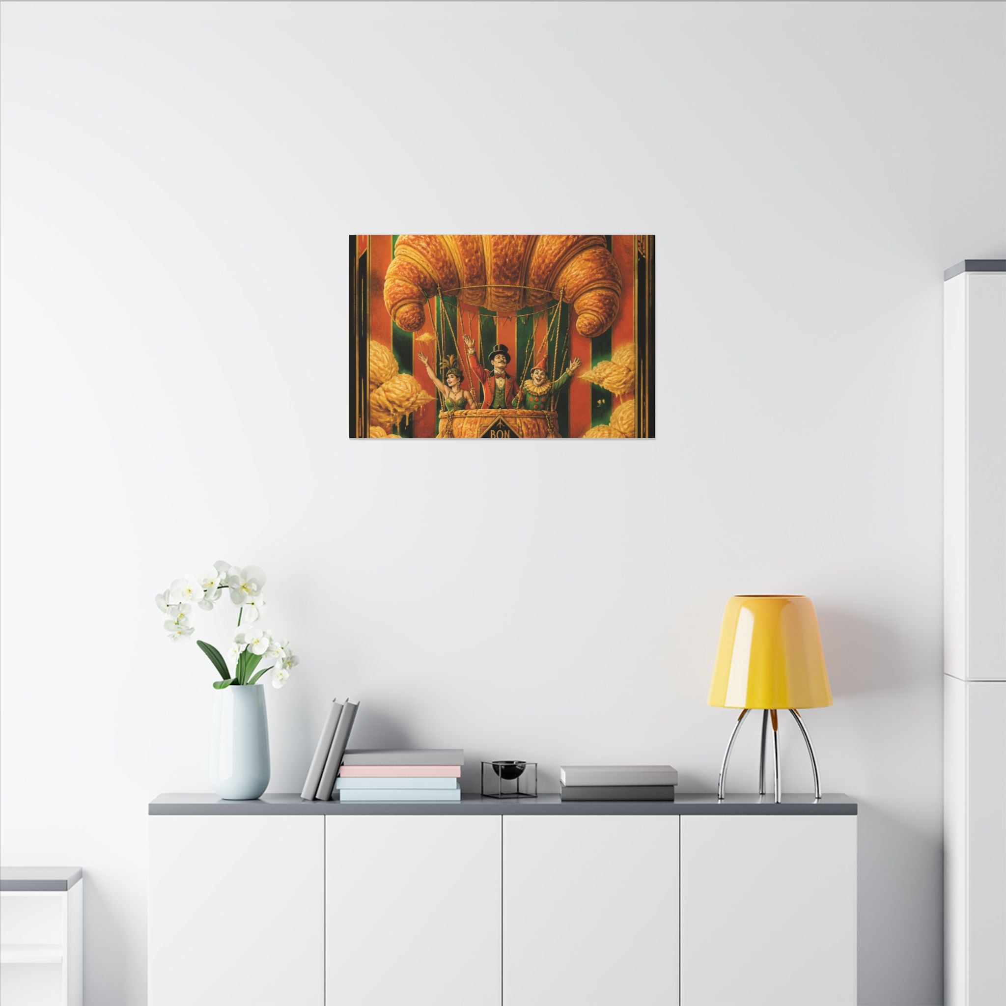 Croissant Hot Air Balloon Wall Art Canvas 24×36 Art Deco Bar Area Decor Maximalist Print