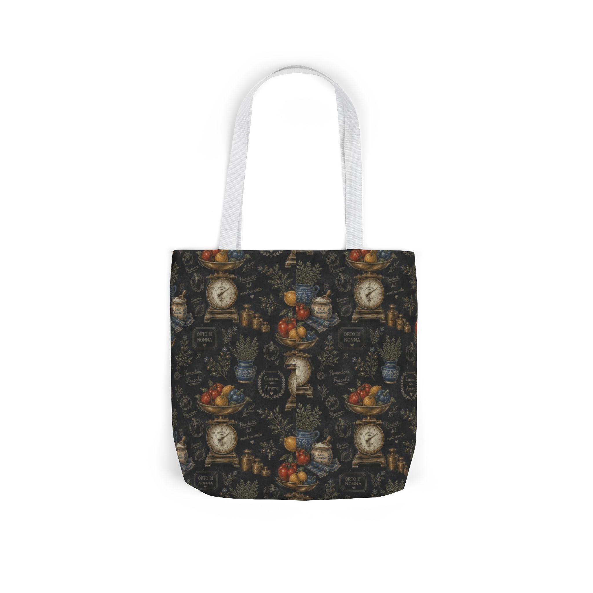 Vintage Kitchen Scale Canvas Tote Bag Mediterranean Kitchen Chalk Art Design Italian Cottagecore Gift