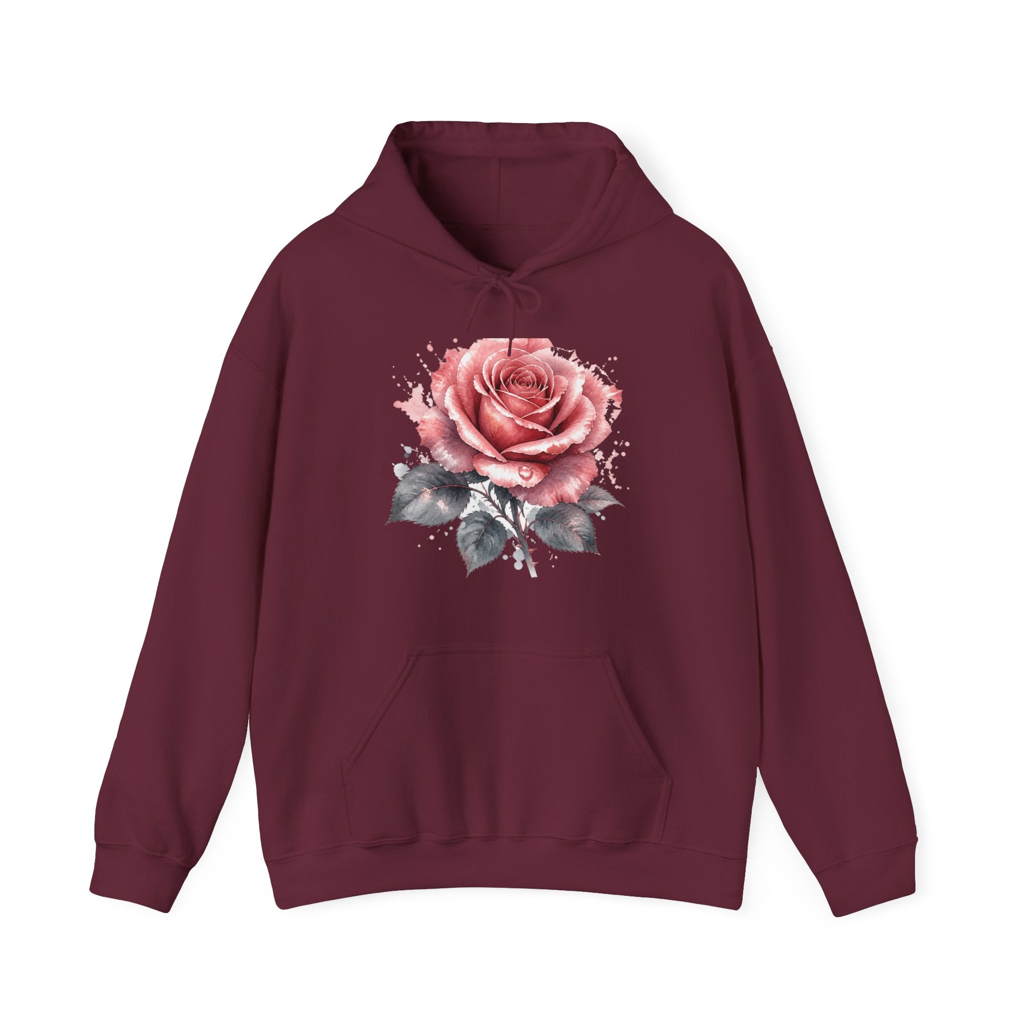 Matching Couple Sweatshirt - Rose & Thorn Matching Couple Hooded Sweatshirt Watercolor Art His Hers Engagement Gift - Design A