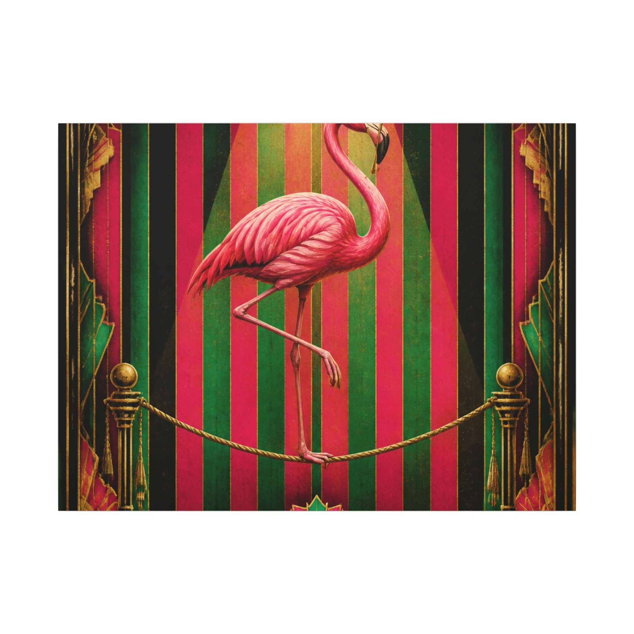 Flamingo Tightrope Wall Art Canvas 24×36 Art Deco Bar Area Decor Maximalist Print
