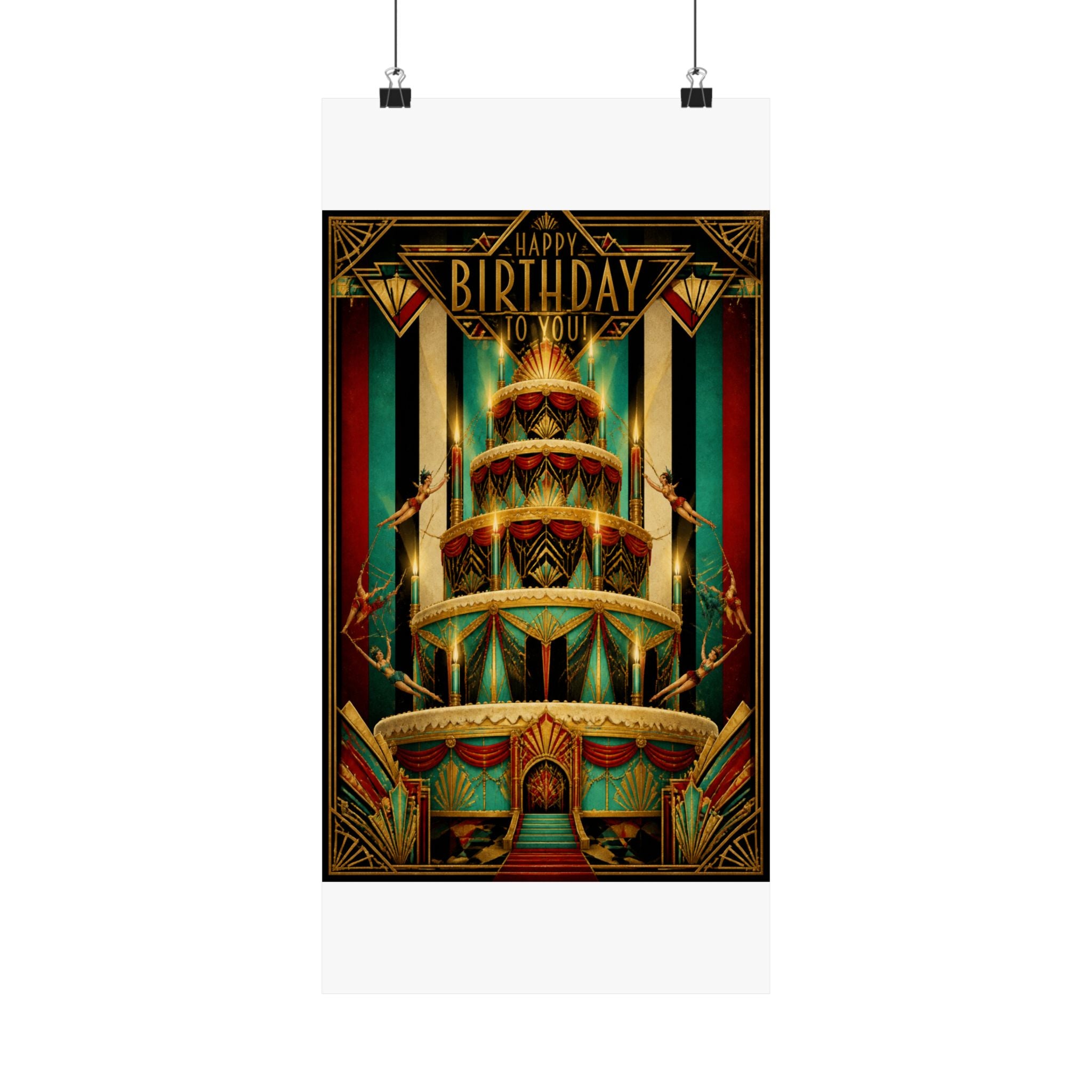 Birthday Cake Trapeze Wall Art Poster 24×36 Art Deco Bar Area Decor Maximalist Print