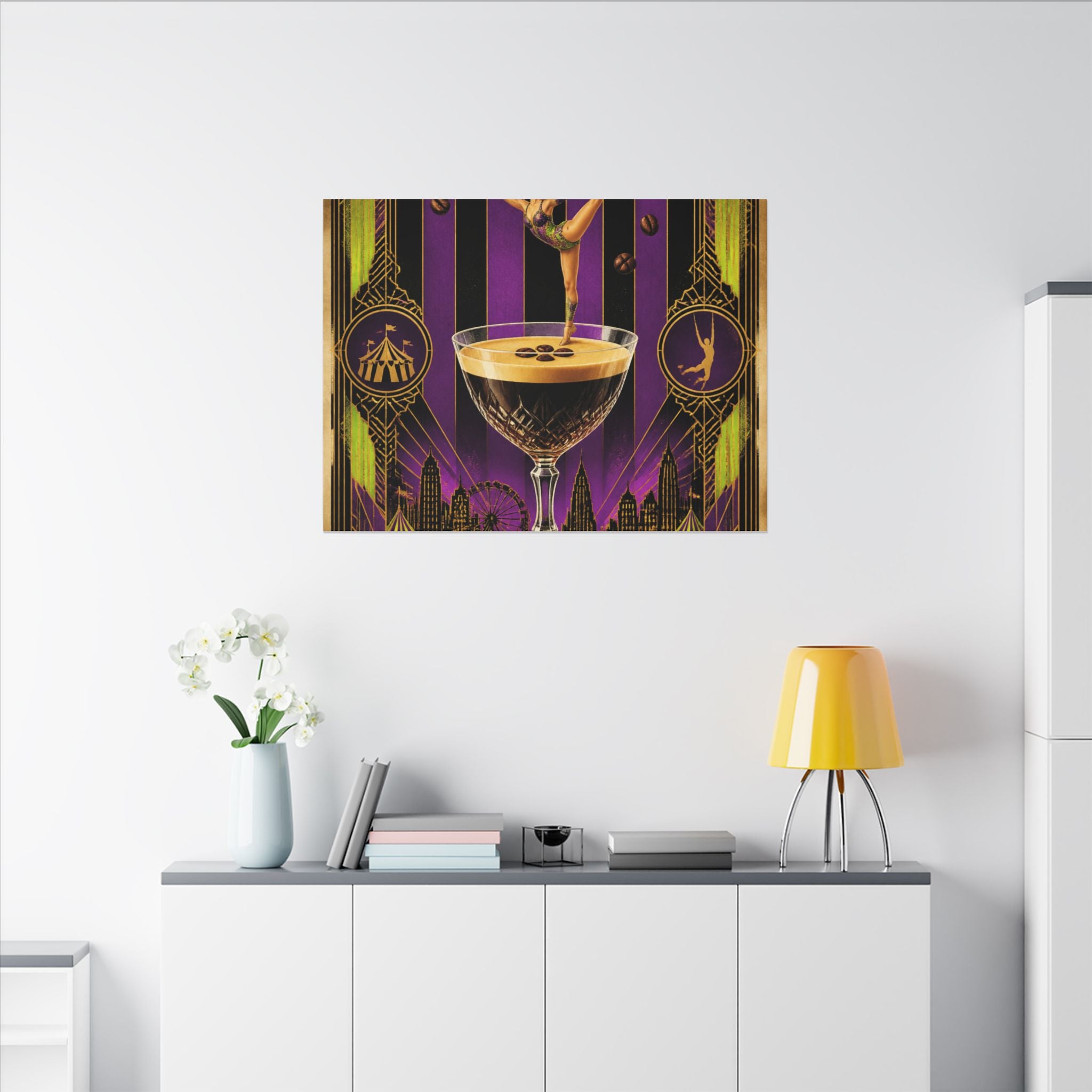 Espresso Martini Acrobat Wall Art Canvas 24×36 Art Deco Bar Area Decor Maximalist Print