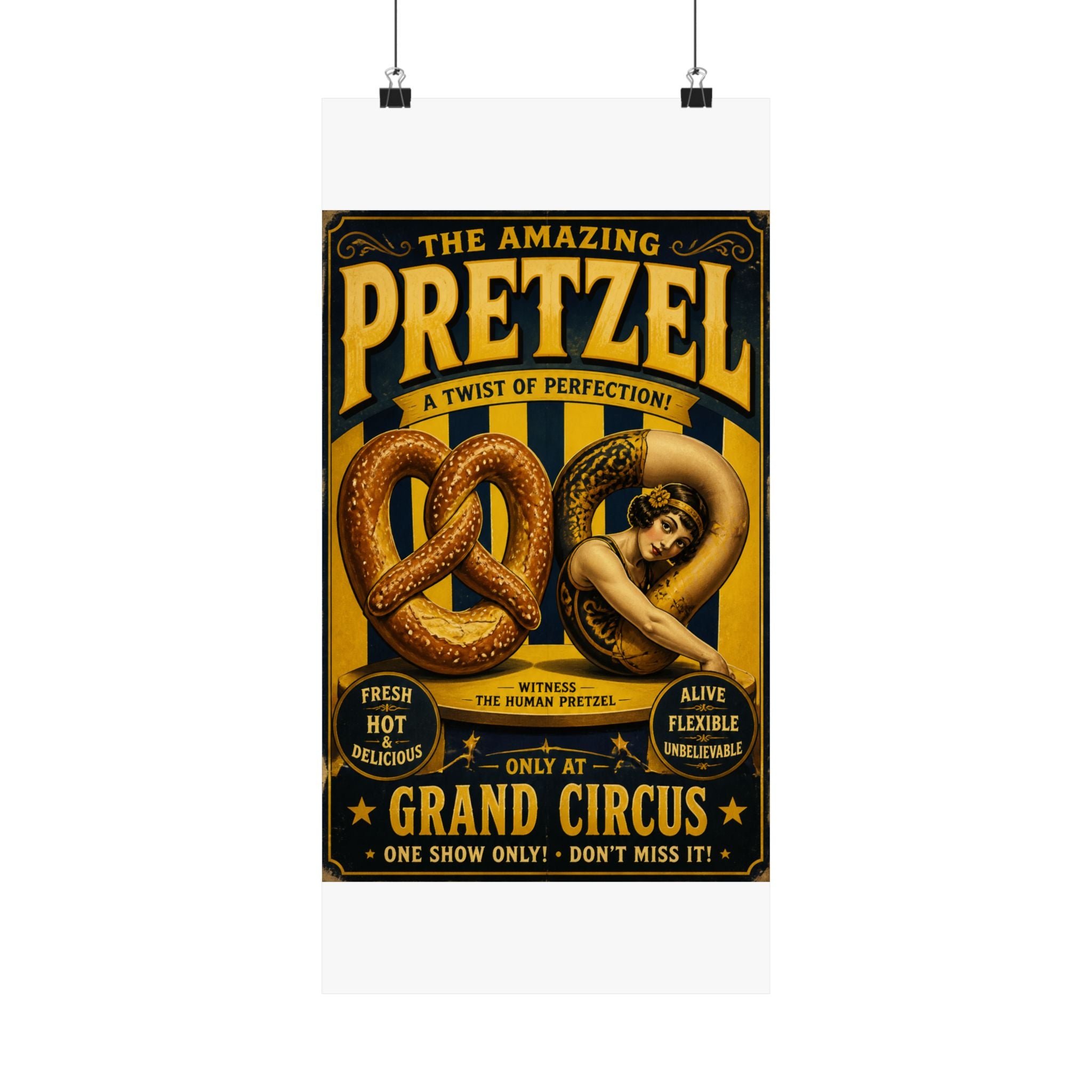 Pretzel Contortionist Wall Art Poster 18×24 Vintage Circus Kitchen Decor Maximalist Print