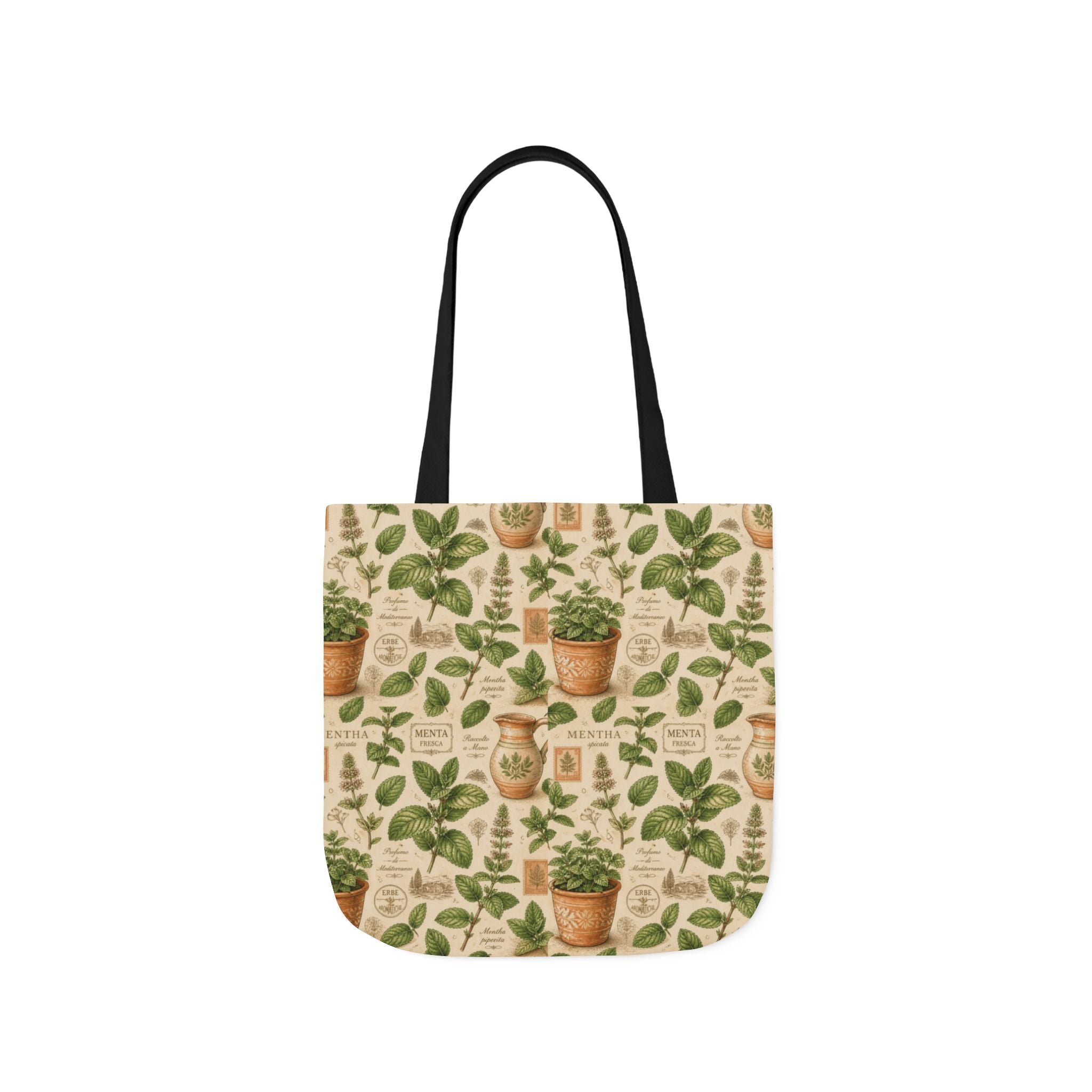Fresh Mint Leaves Canvas Tote Bag Mediterranean Kitchen Botanical Design Italian Cottagecore Gift