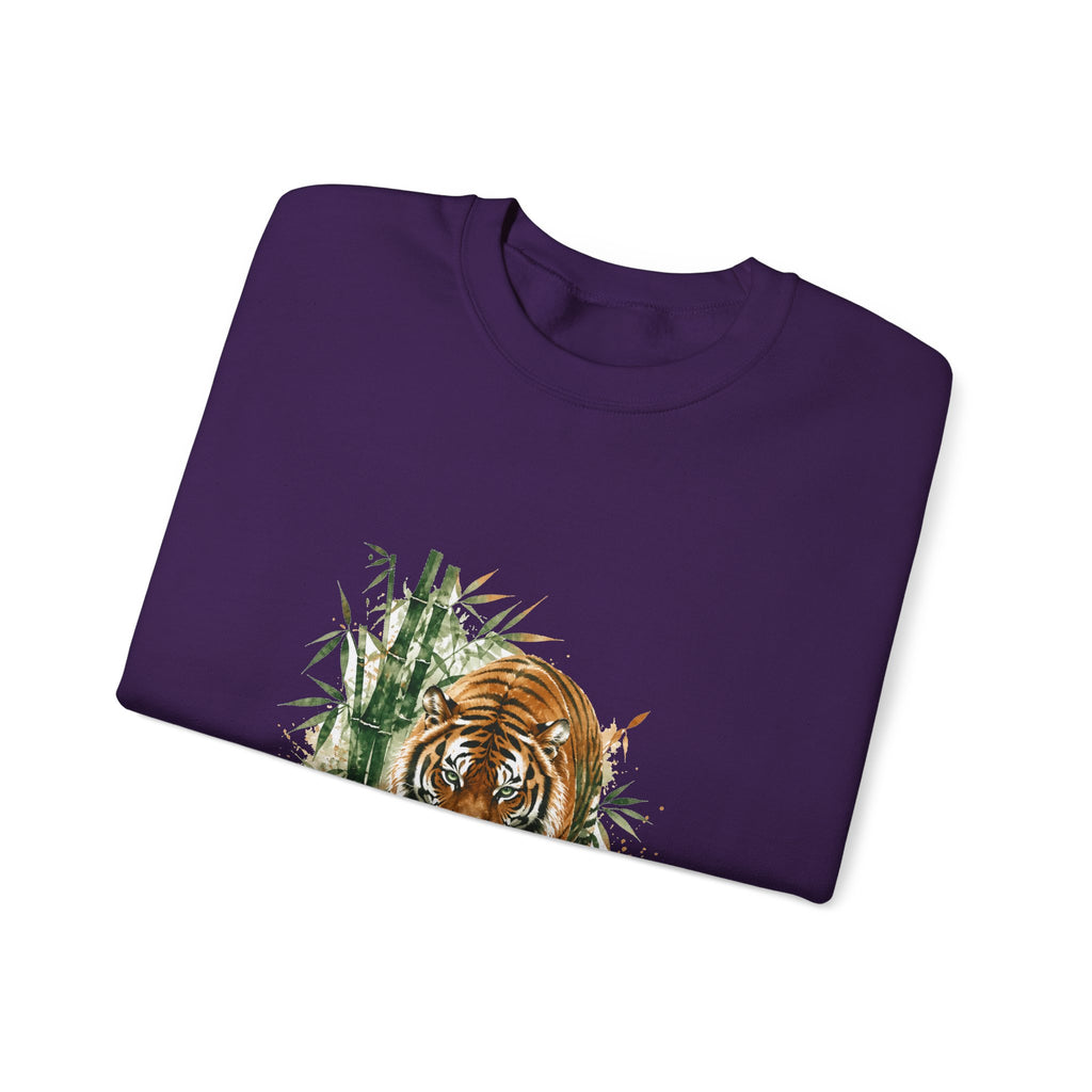 Matching Couple Sweatshirt - Tiger & Crane Matching Couple Premium Fleece Sweatshirt Watercolor Art His Hers Birthday Gift - Design A