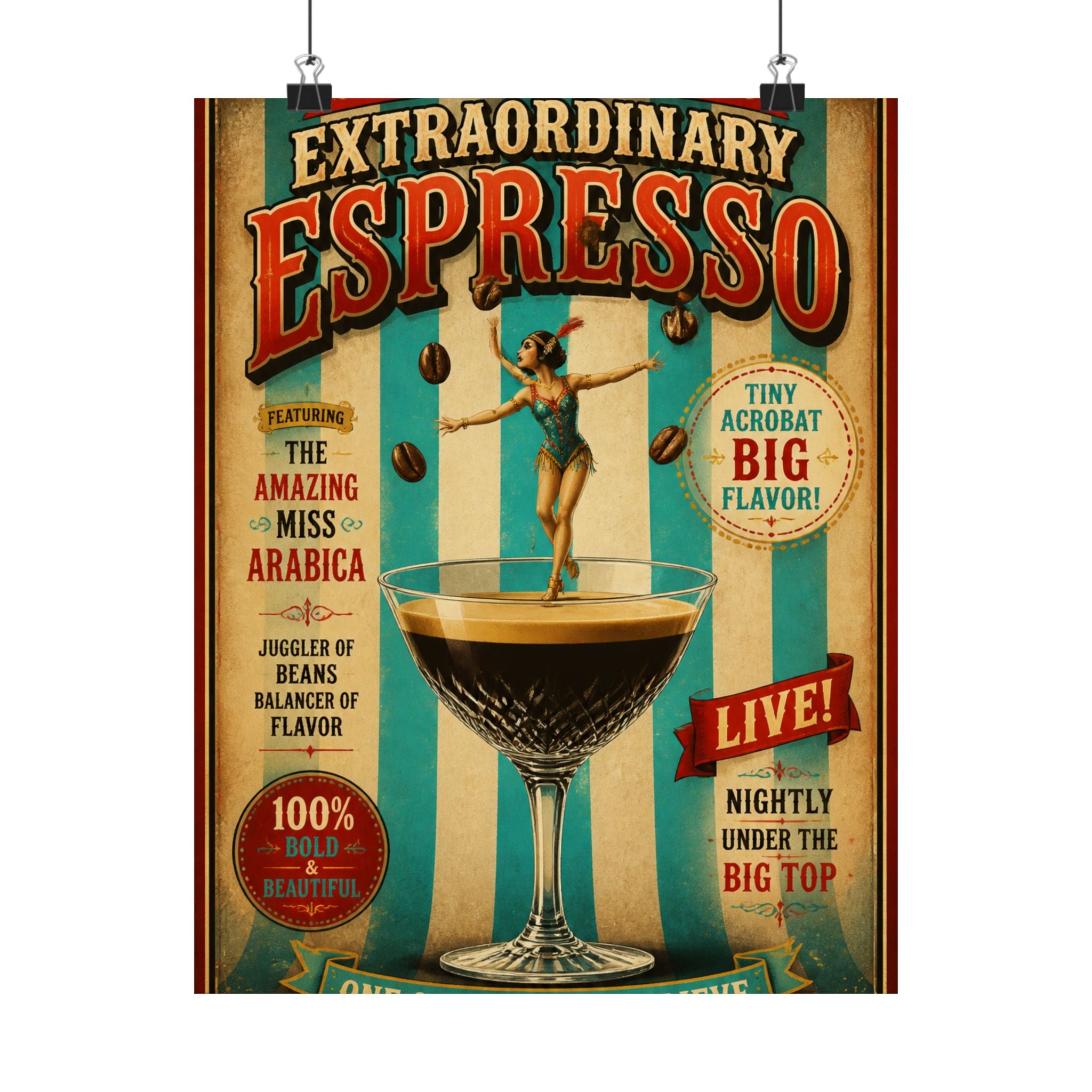 Espresso Martini Acrobat Wall Art Poster 24×36 Vintage Circus Bedroom Decor Maximalist Print