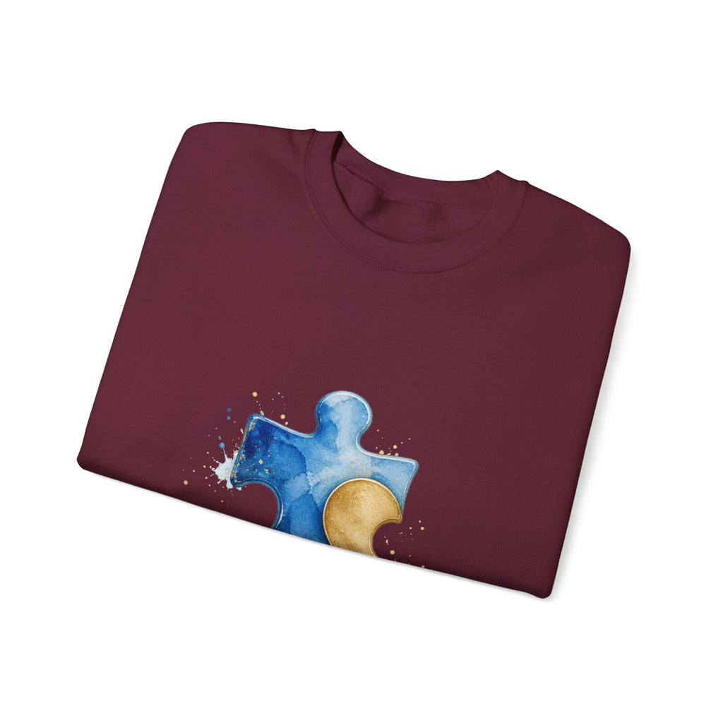 Matching Couple Sweatshirt - Puzzle Pieces Matching Couple Crewneck Sweatshirt Watercolor Art His Hers Engagement Gift - Design A