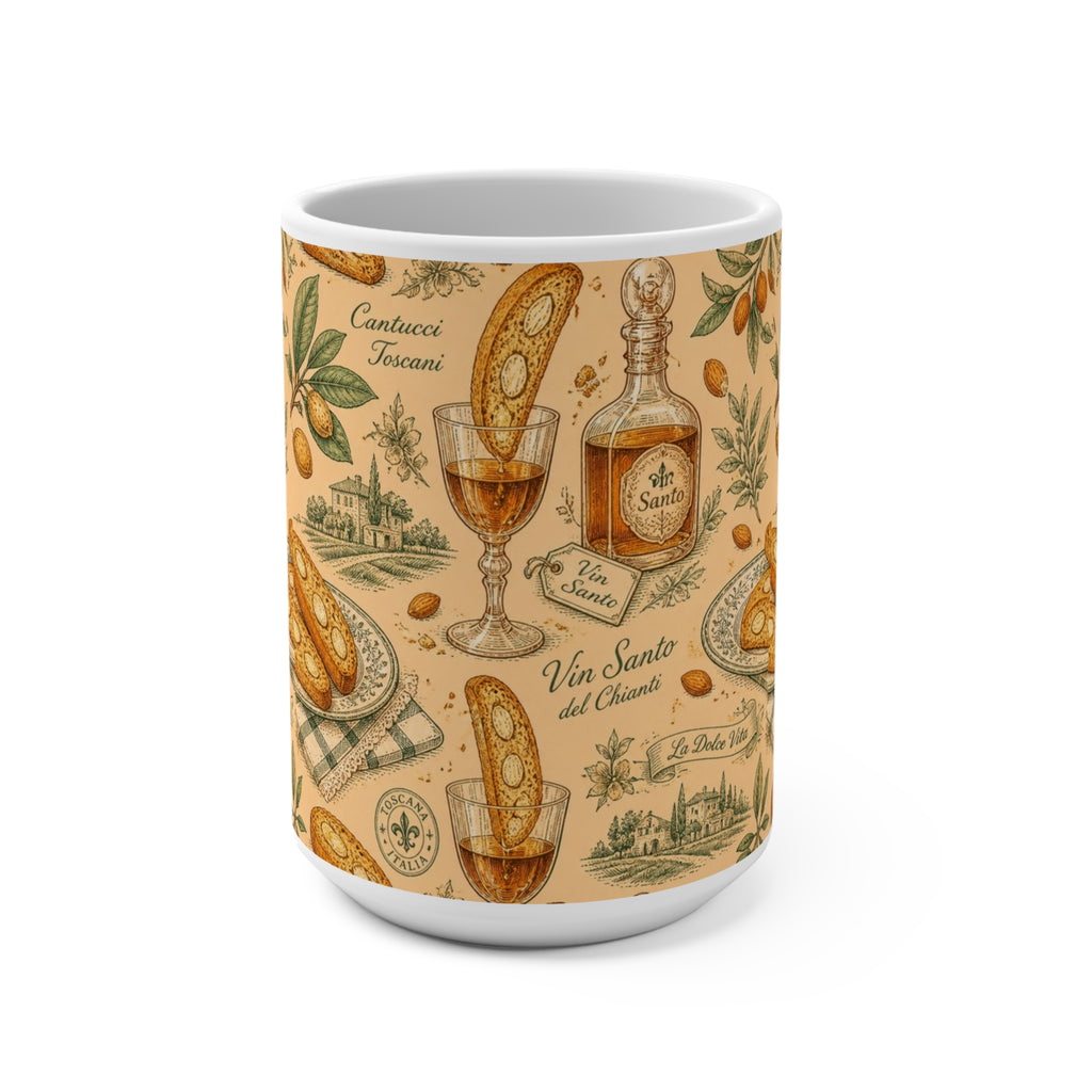Biscotti & Vin Santo 15oz Ceramic Mug Mediterranean Kitchen Botanical Design Italian Cottagecore Gift