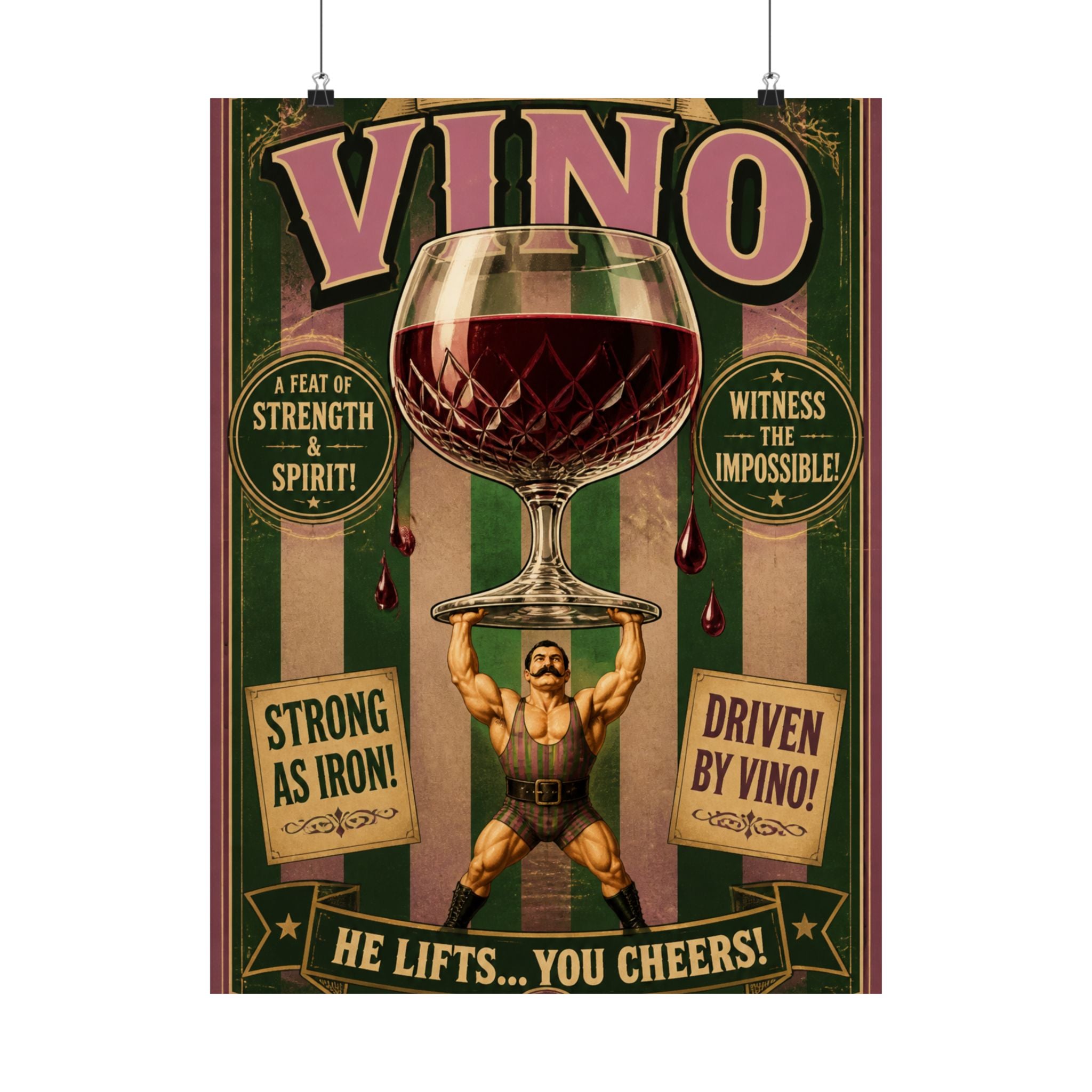 Wine Glass Strongman Wall Art Poster 24×36 Vintage Circus Bedroom Decor Maximalist Print