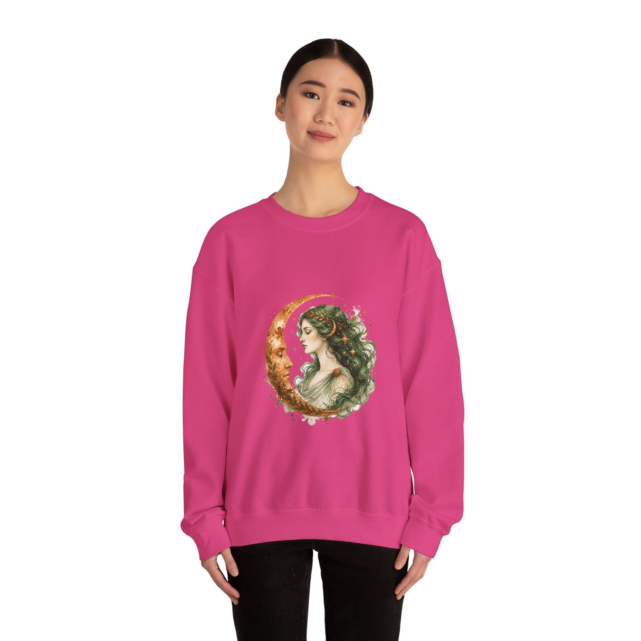 Matching Couple Sweatshirt - Helios & Selene Matching Couple Crewneck Sweatshirt Watercolor Art His Hers Engagement Gift - Design B