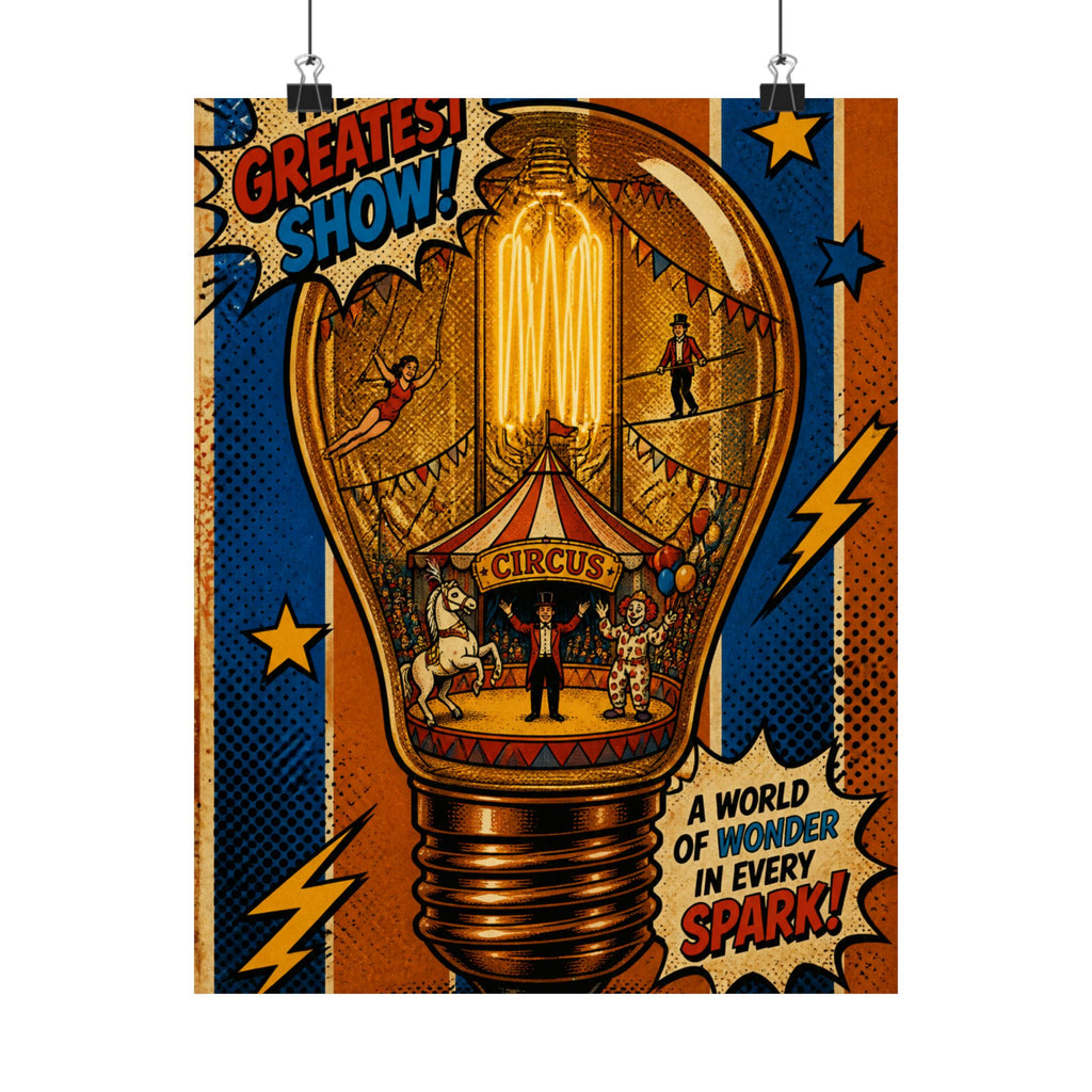 Light Bulb Circus Wall Art Poster 24×36 Pop Art Restaurant Decor Maximalist Print