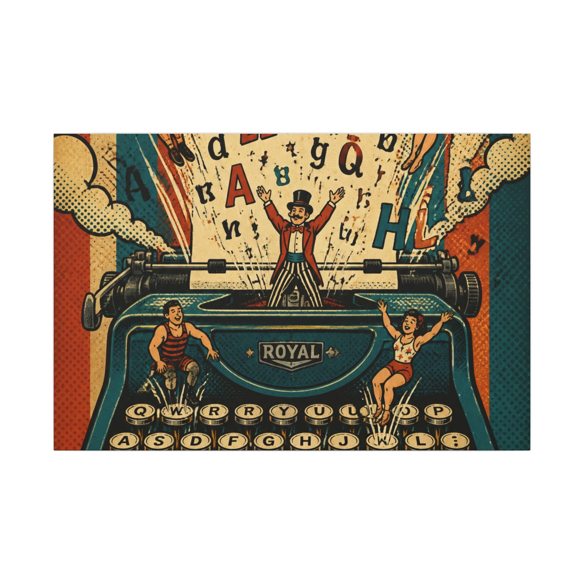 Typewriter Flying Letters Wall Art Canvas 24×36 Pop Art Restaurant Decor Maximalist Print