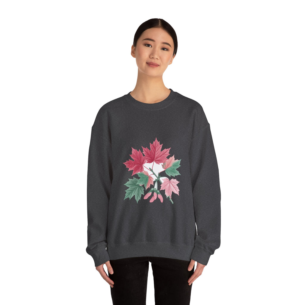 Matching Couple Sweatshirt - Cherry Blossom & Maple Leaf Matching Couple Premium Fleece Sweatshirt Vintage Art His Hers Honeymoon Gift - Design B