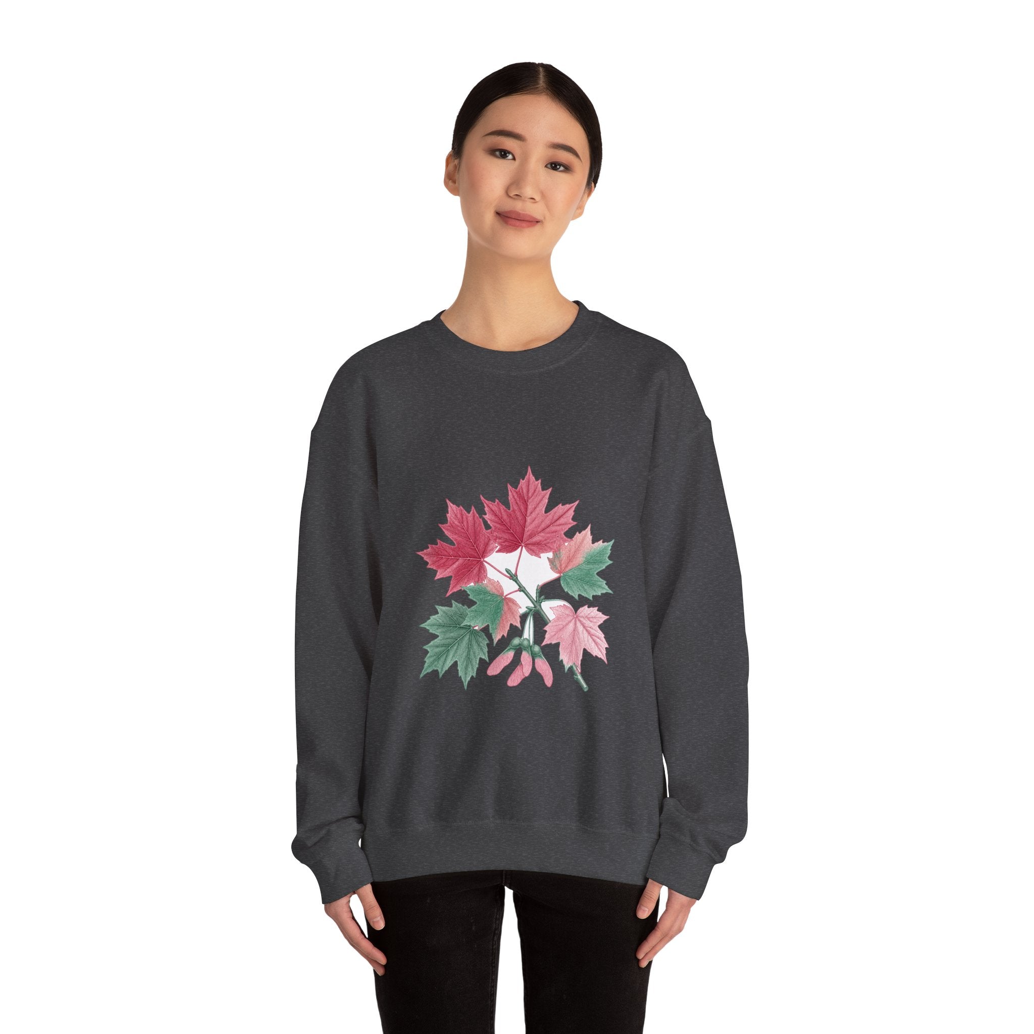 Matching Couple Sweatshirt - Cherry Blossom & Maple Leaf Matching Couple Premium Fleece Sweatshirt Vintage Art His Hers Honeymoon Gift - Design B