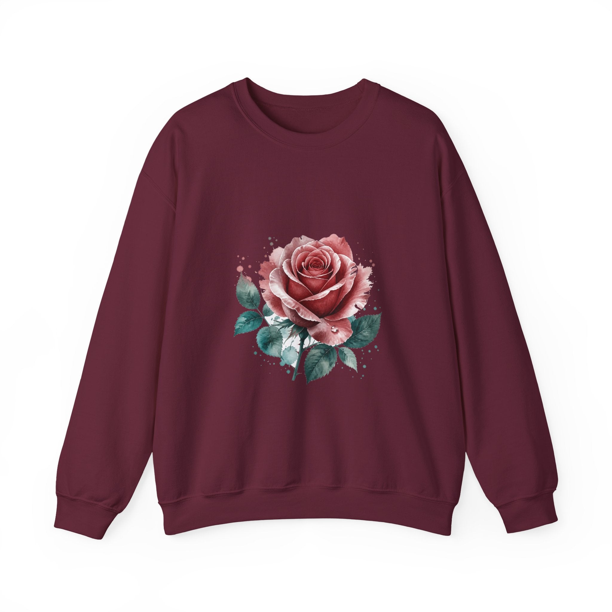 Matching Couple Sweatshirt - Rose & Thorn Matching Couple Crewneck Sweatshirt Watercolor Art His Hers Engagement Gift - Design A