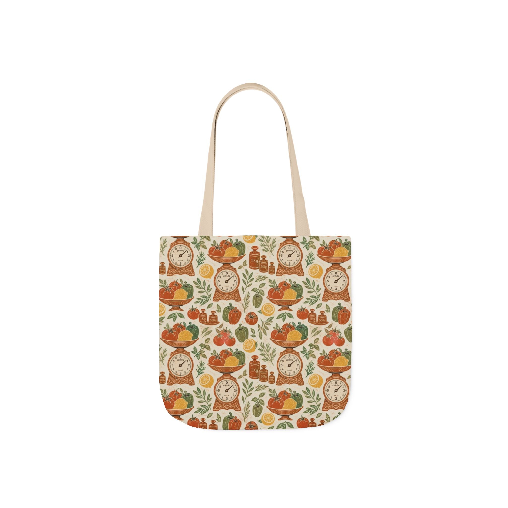 Vintage Kitchen Scale Canvas Tote Bag Mediterranean Kitchen Linocut Design Italian Cottagecore Gift