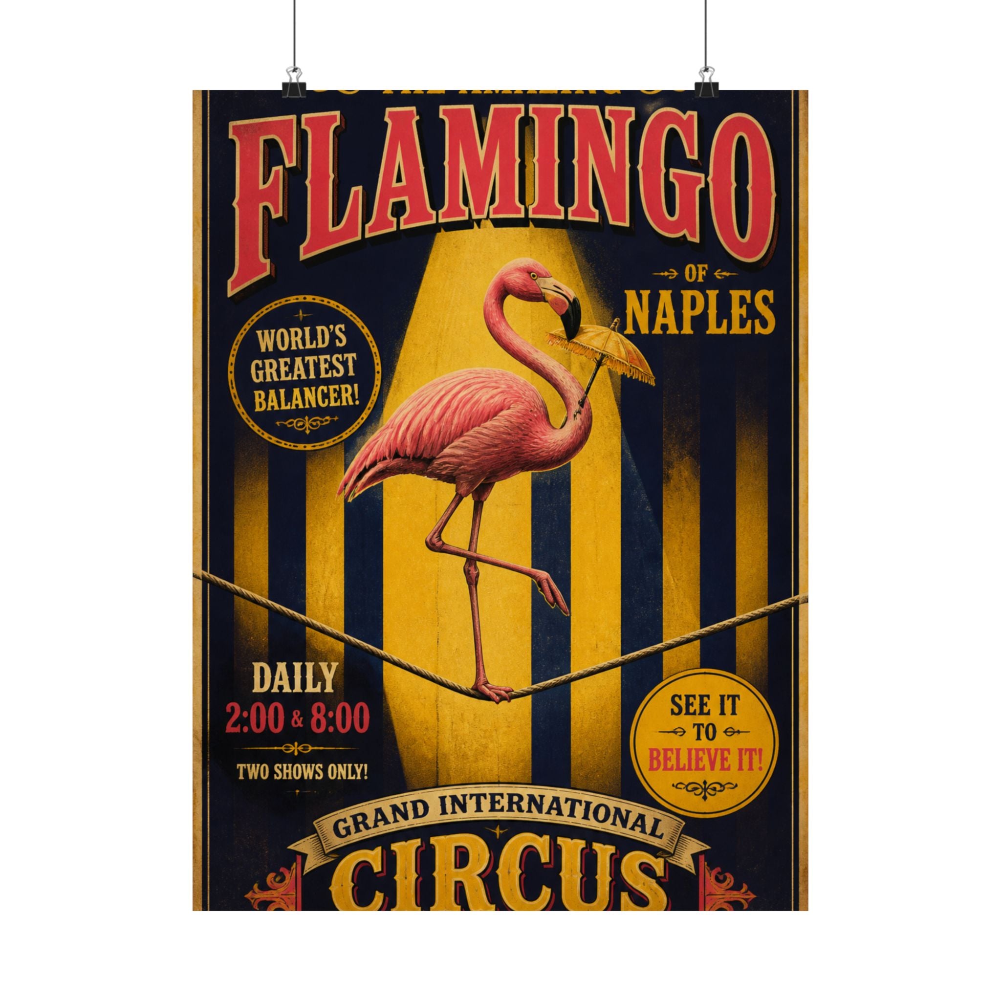 Flamingo Tightrope Wall Art Poster 24×36 Vintage Circus Bedroom Decor Maximalist Print
