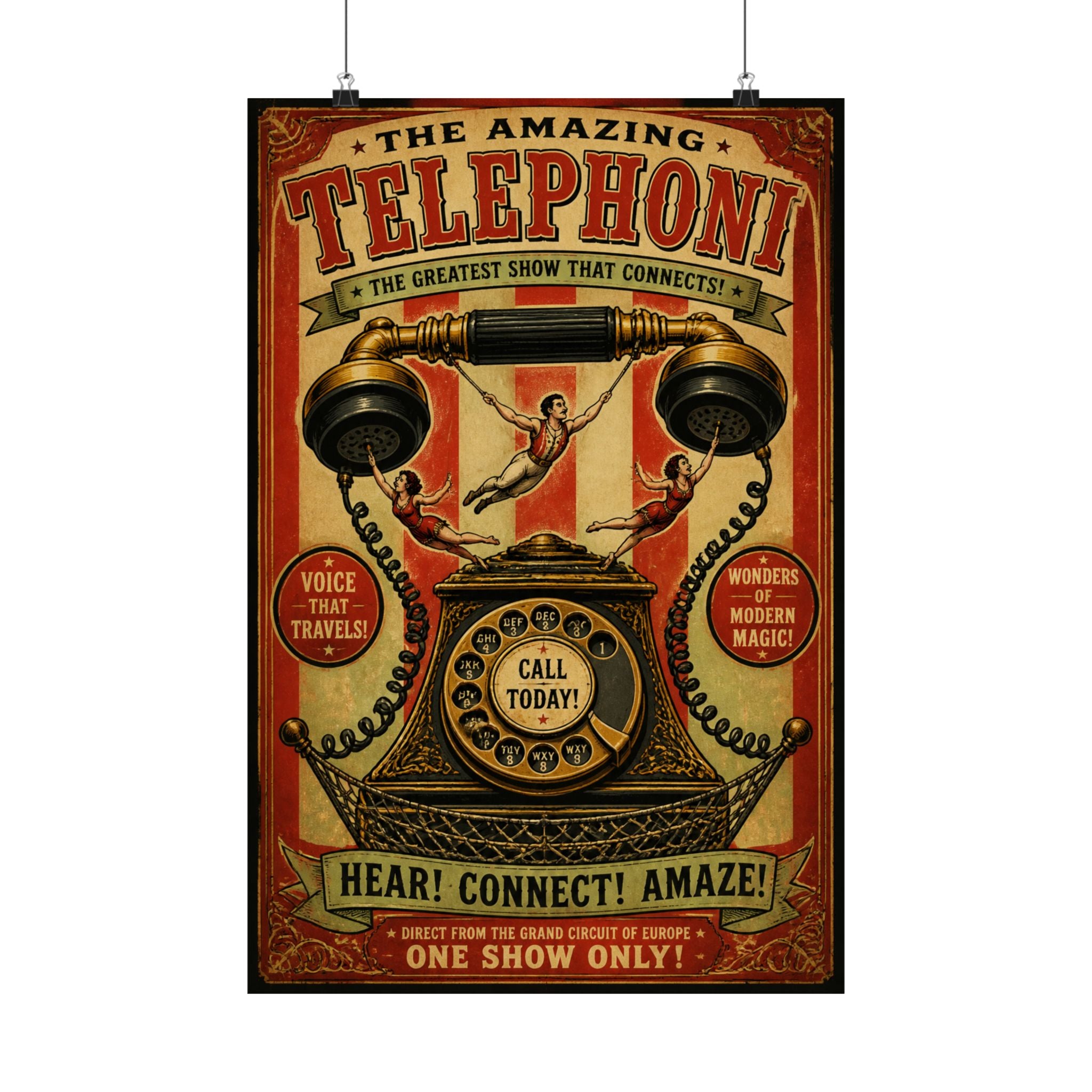 Vintage Telephone Booth Wall Art Poster 24×36 Vintage Circus Bedroom Decor Maximalist Print
