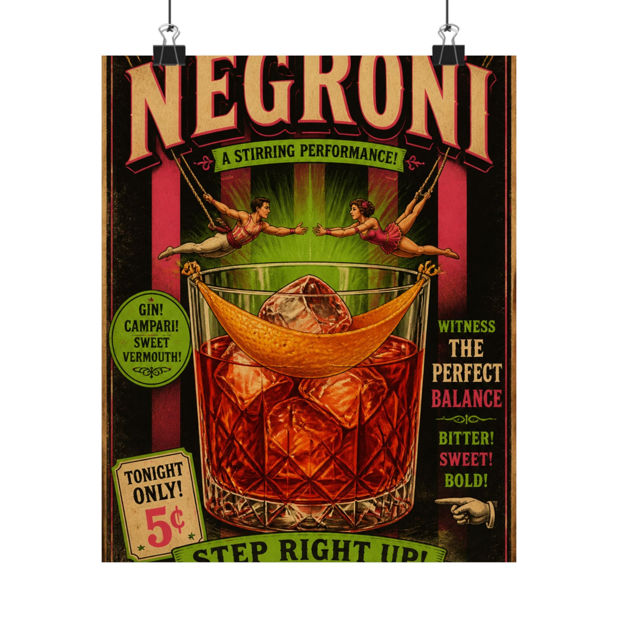 Negroni Trapeze Act Wall Art Poster 24×36 Vintage Circus Bedroom Decor Maximalist Print