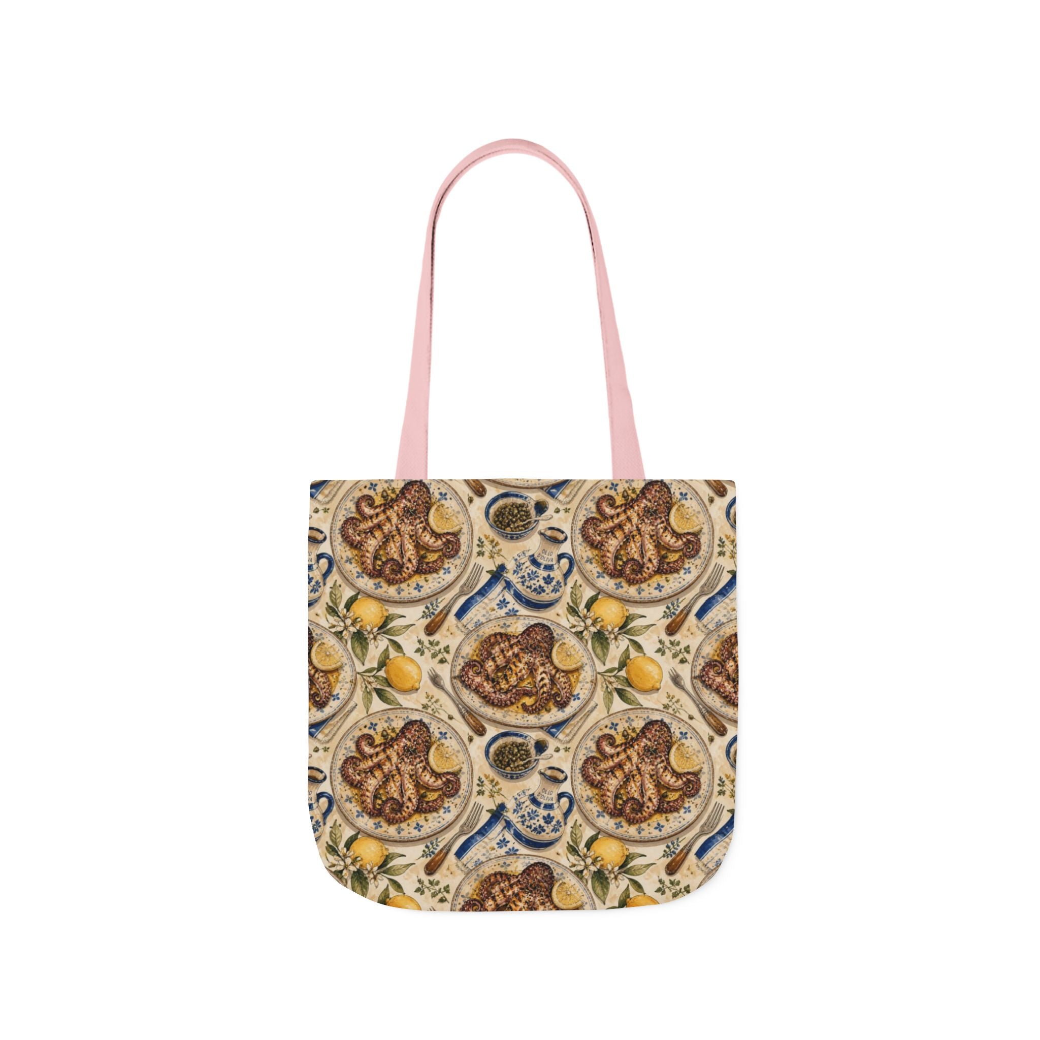 Grilled Octopus Canvas Tote Bag Mediterranean Kitchen Watercolor Design Italian Cottagecore Gift