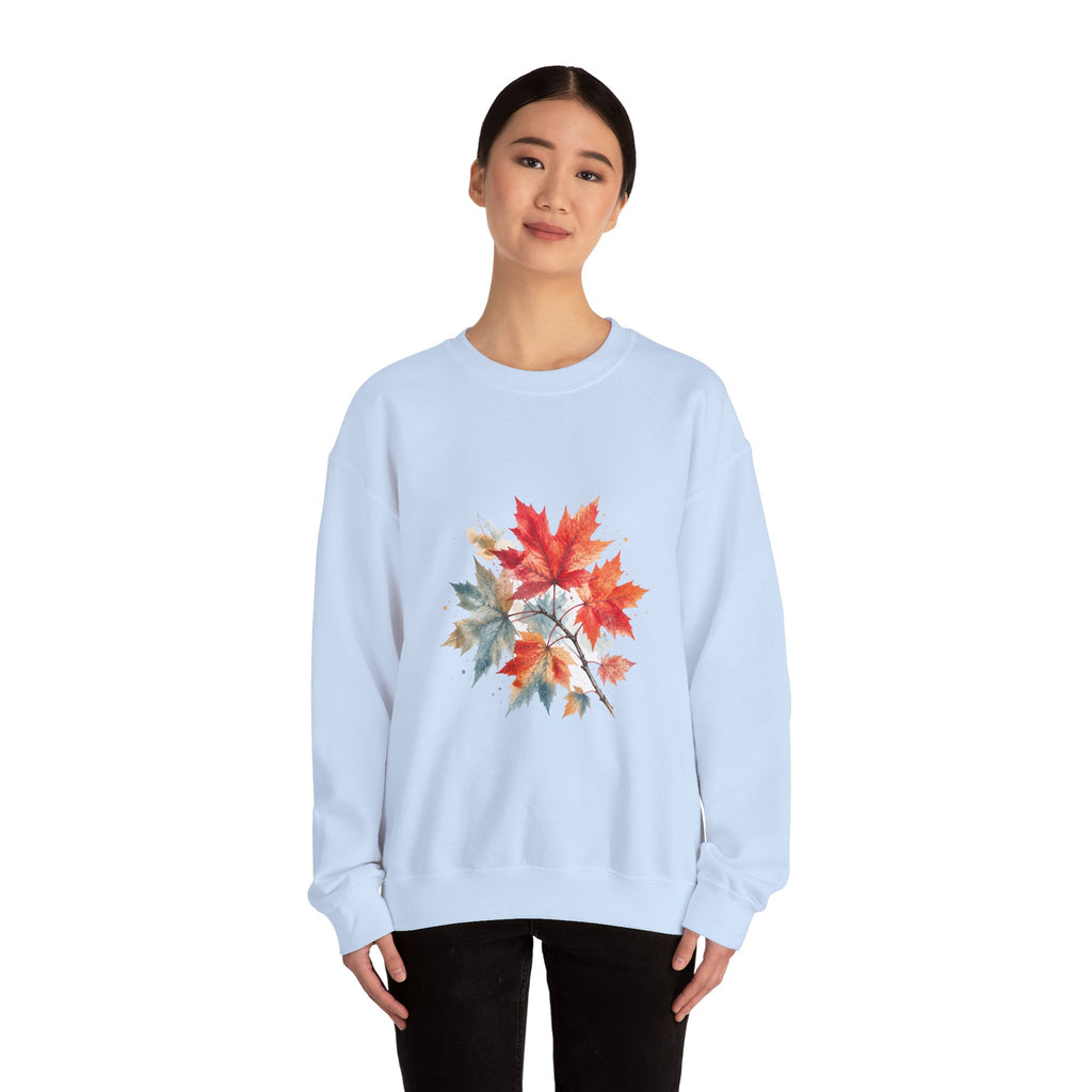 Matching Couple Sweatshirt - Cherry Blossom & Maple Leaf Matching Couple Crewneck Sweatshirt Watercolor Art His Hers Engagement Gift - Design B