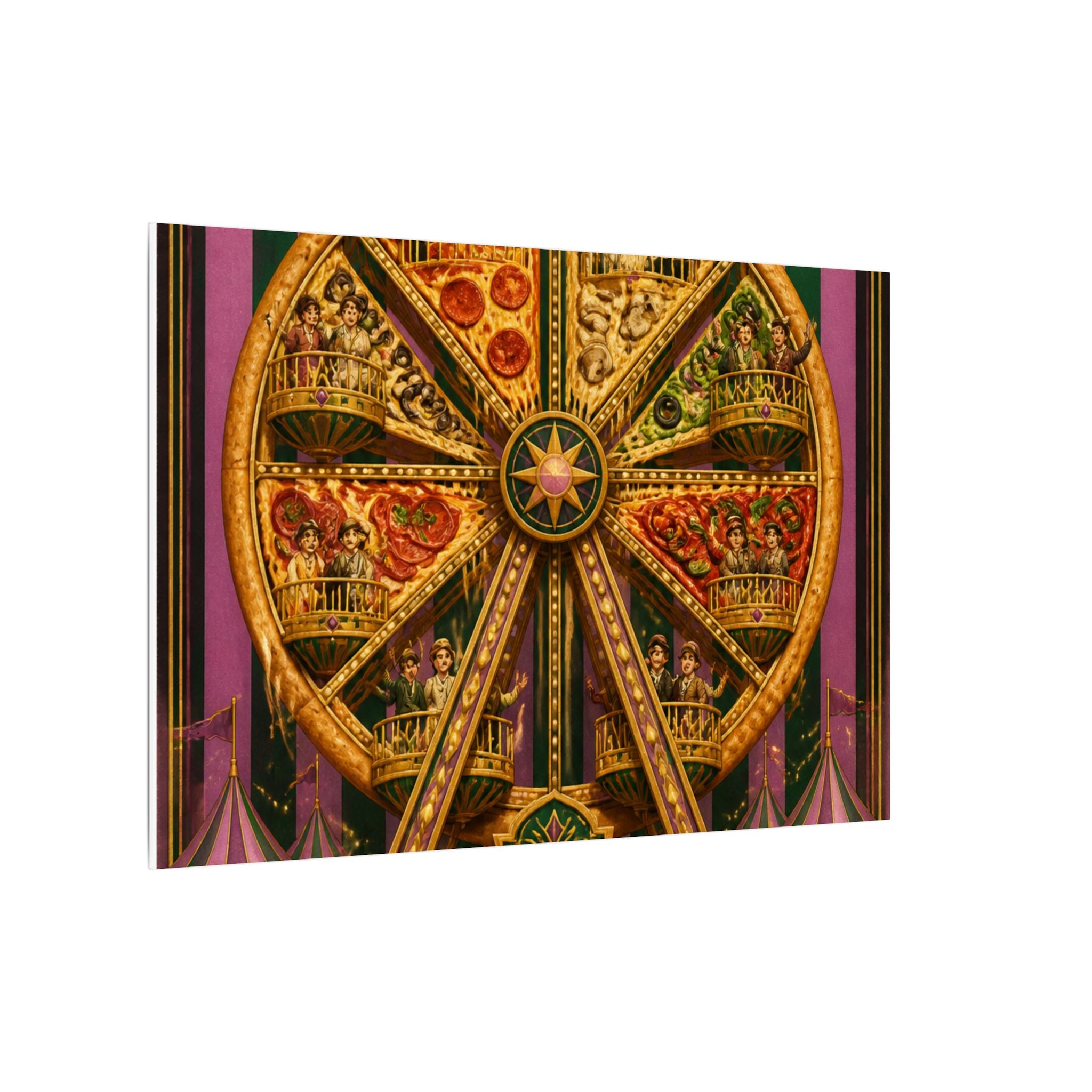 Pizza Ferris Wheel Wall Art Canvas 24×36 Art Deco Bar Area Decor Maximalist Print