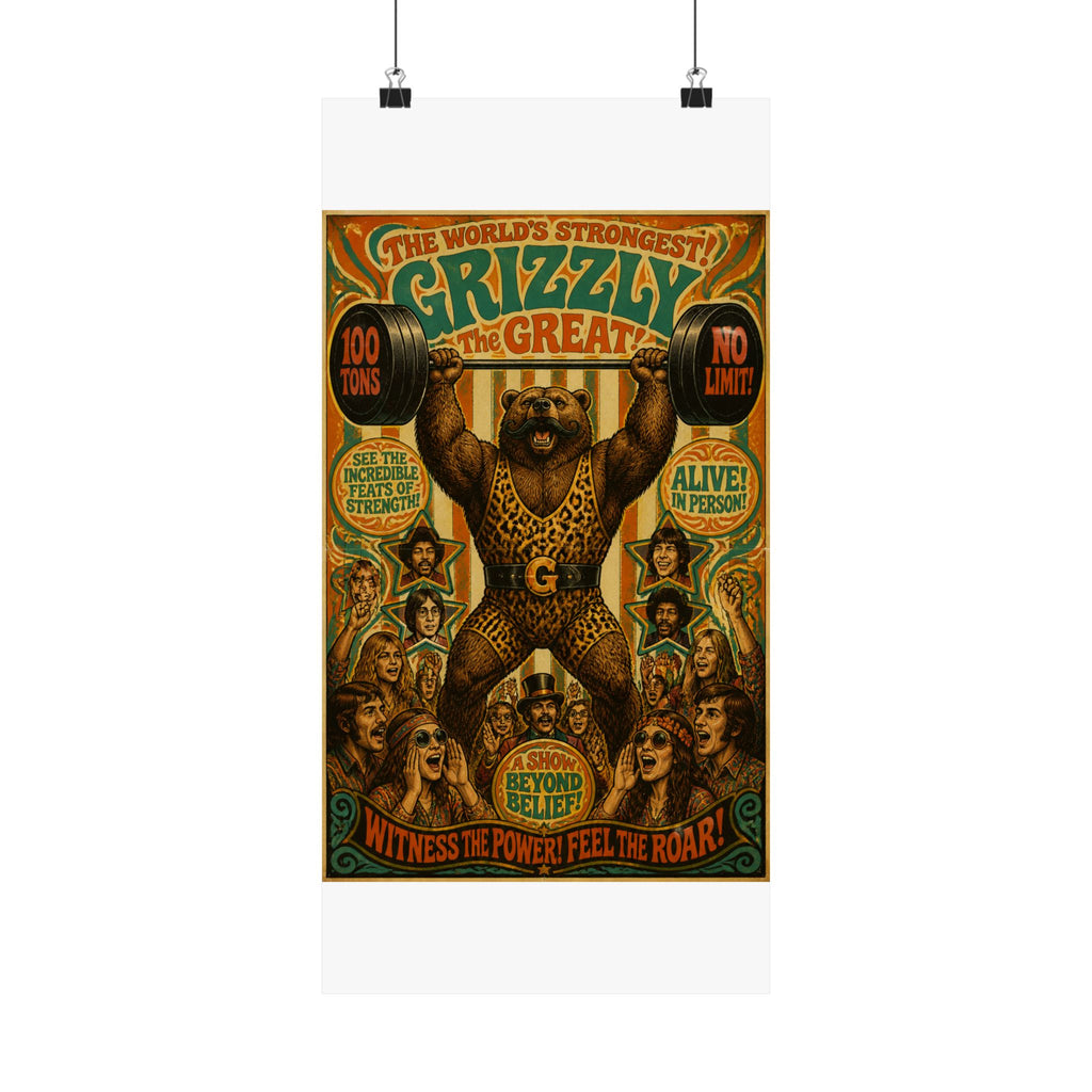 Strongman Bear Wall Art Poster 24×36 Psychedelic Dining Room Decor Maximalist Print