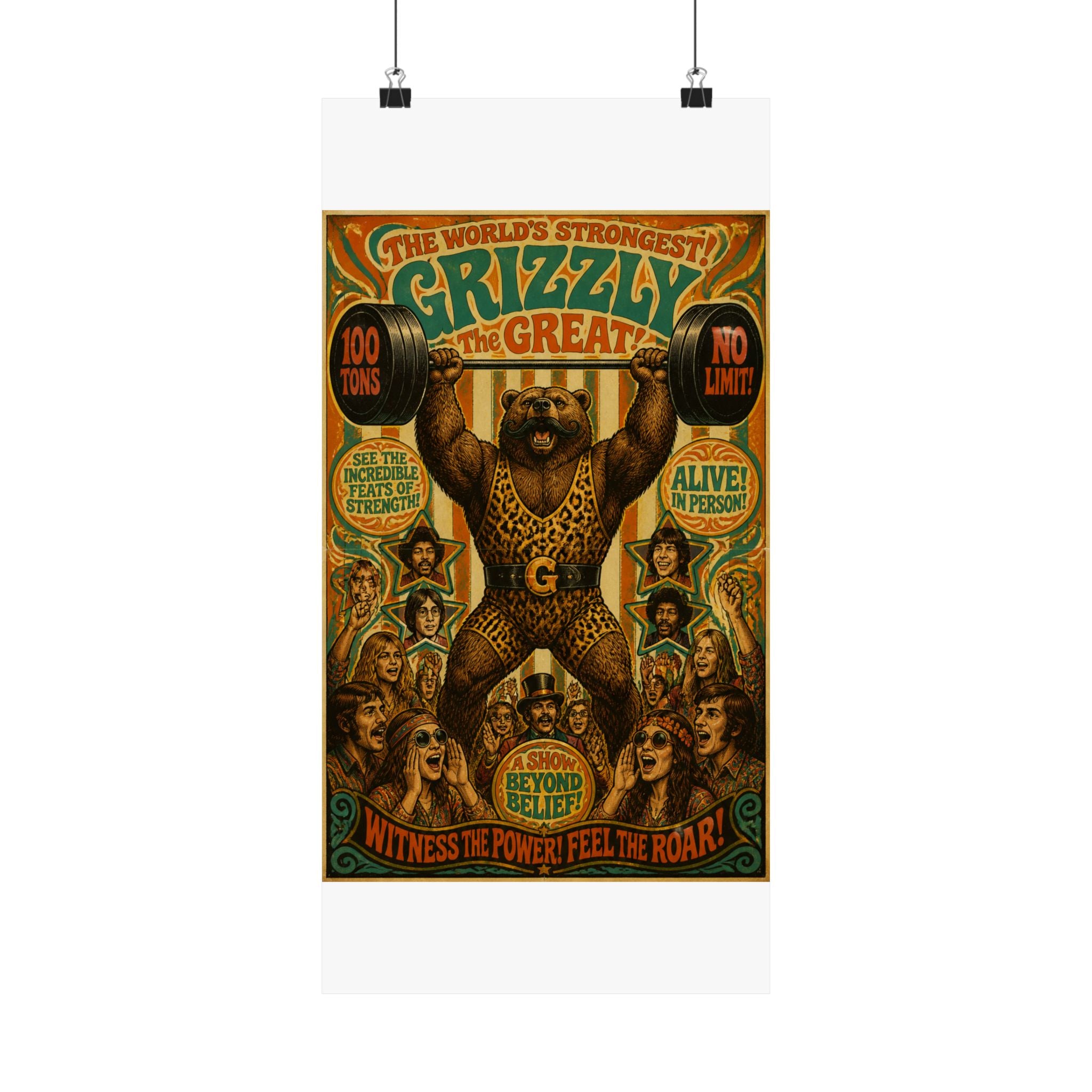 Strongman Bear Wall Art Poster 24×36 Psychedelic Dining Room Decor Maximalist Print