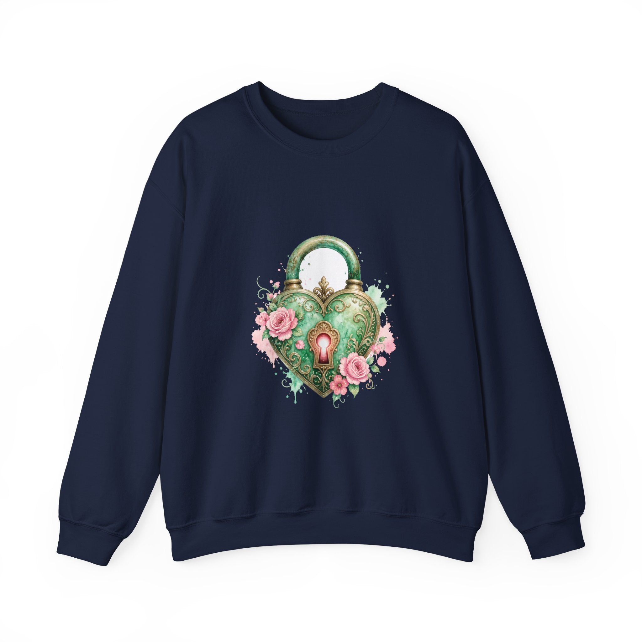 Matching Couple Sweatshirt - Key & Lock Matching Couple Crewneck Sweatshirt Watercolor Art His Hers Engagement Gift - Design B