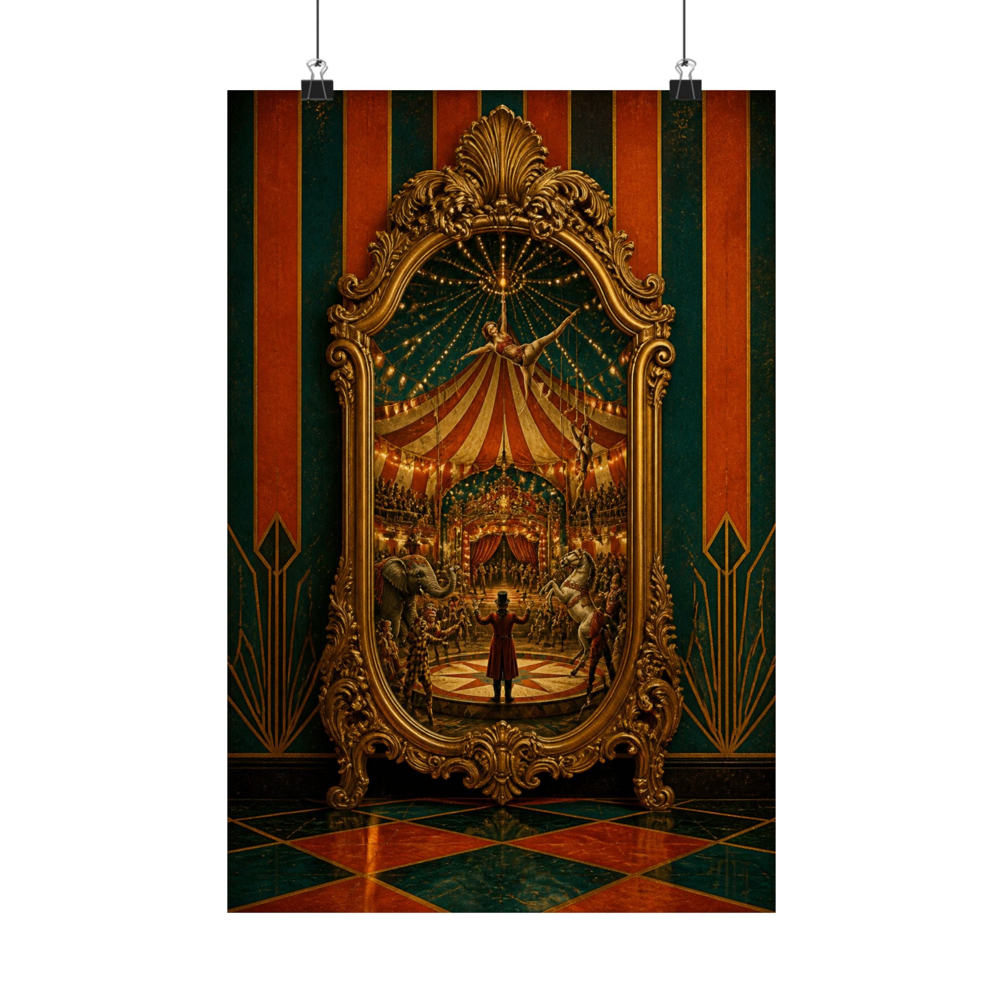Vintage Mirror Circus Wall Art Poster 18×24 Art Deco Entryway Decor Maximalist Print