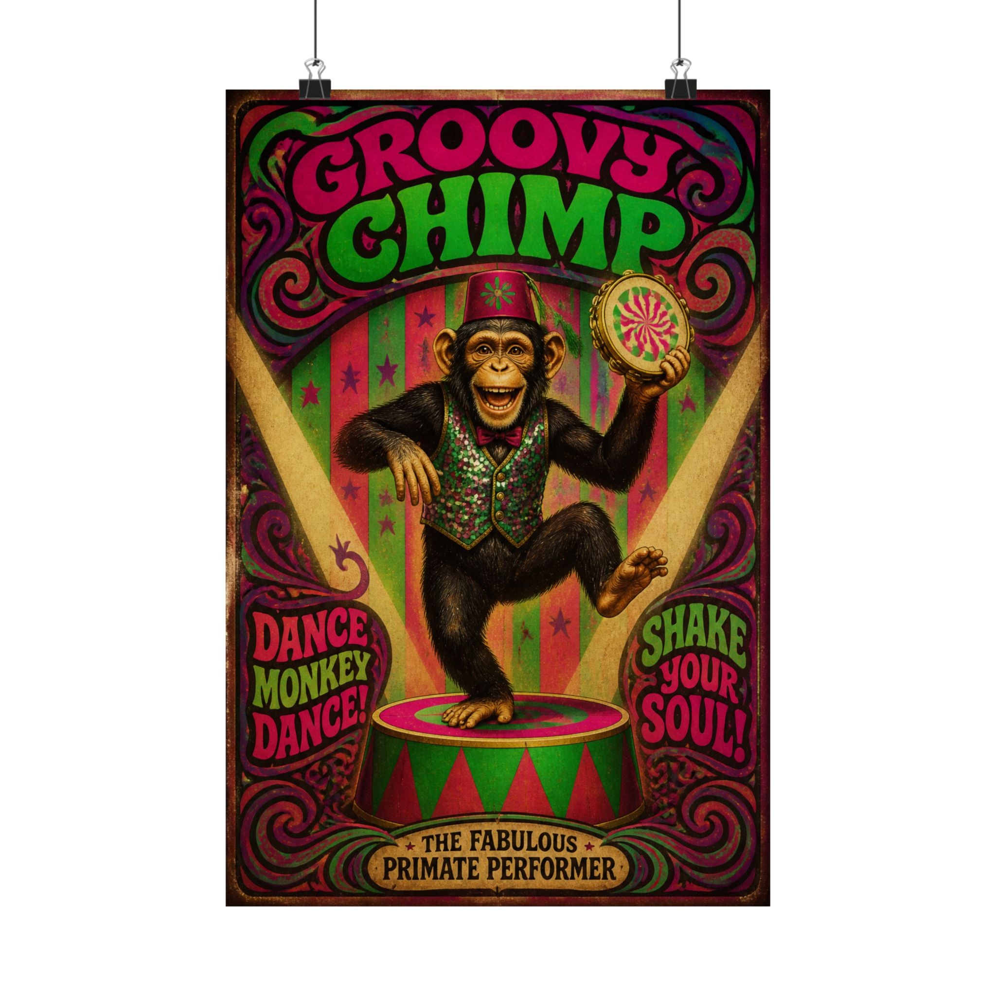 Dancing Monkey Wall Art Poster 24×36 Psychedelic Dining Room Decor Maximalist Print