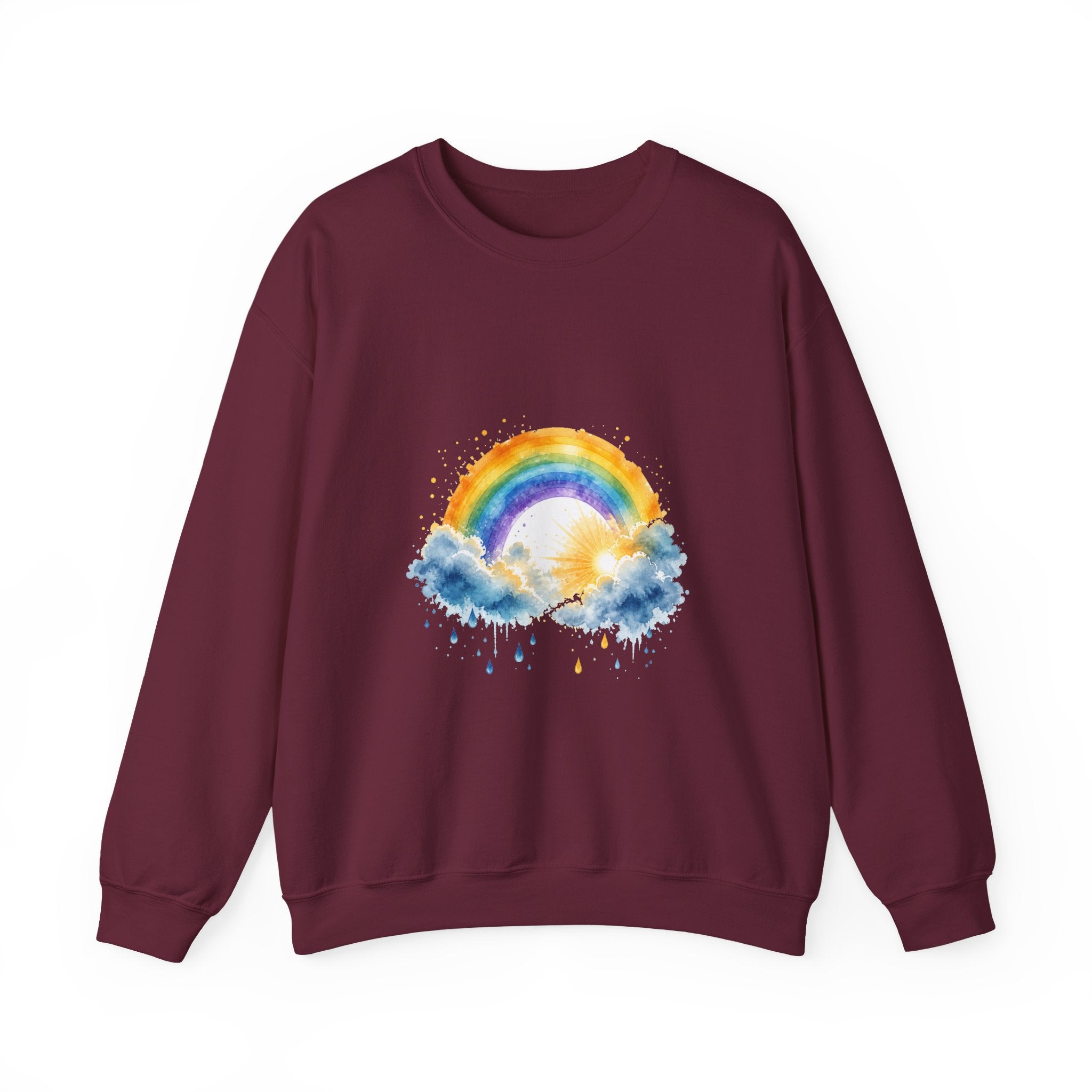Matching Couple Sweatshirt - Storm & Rainbow Matching Couple Premium Fleece Sweatshirt Watercolor Art His Hers Birthday Gift - Design B