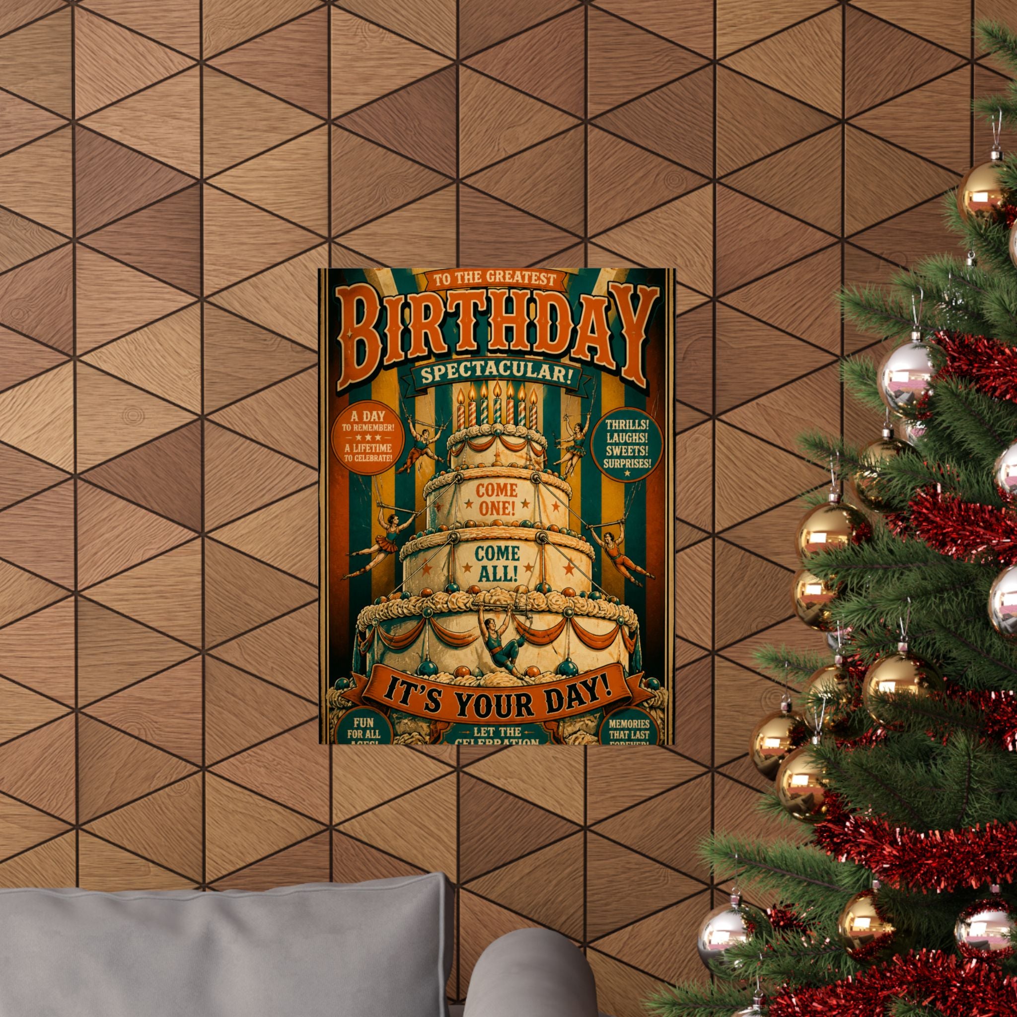 Birthday Cake Trapeze Wall Art Poster 24×36 Vintage Circus Bedroom Decor Maximalist Print