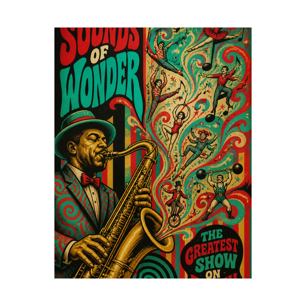 Saxophone Music Circus Wall Art Poster 24×36 Psychedelic Dining Room Decor Maximalist Print