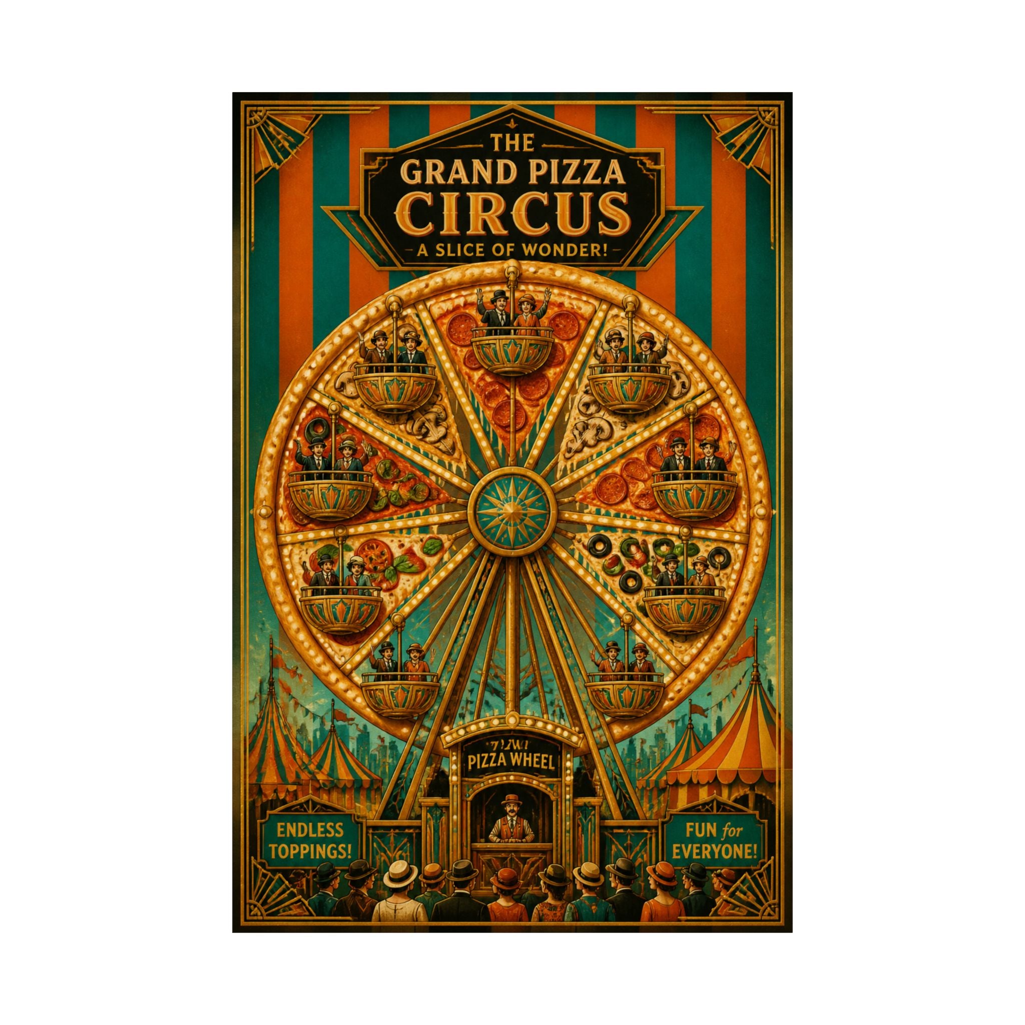 Pizza Ferris Wheel Wall Art Poster 24×36 Art Deco Bar Area Decor Maximalist Print