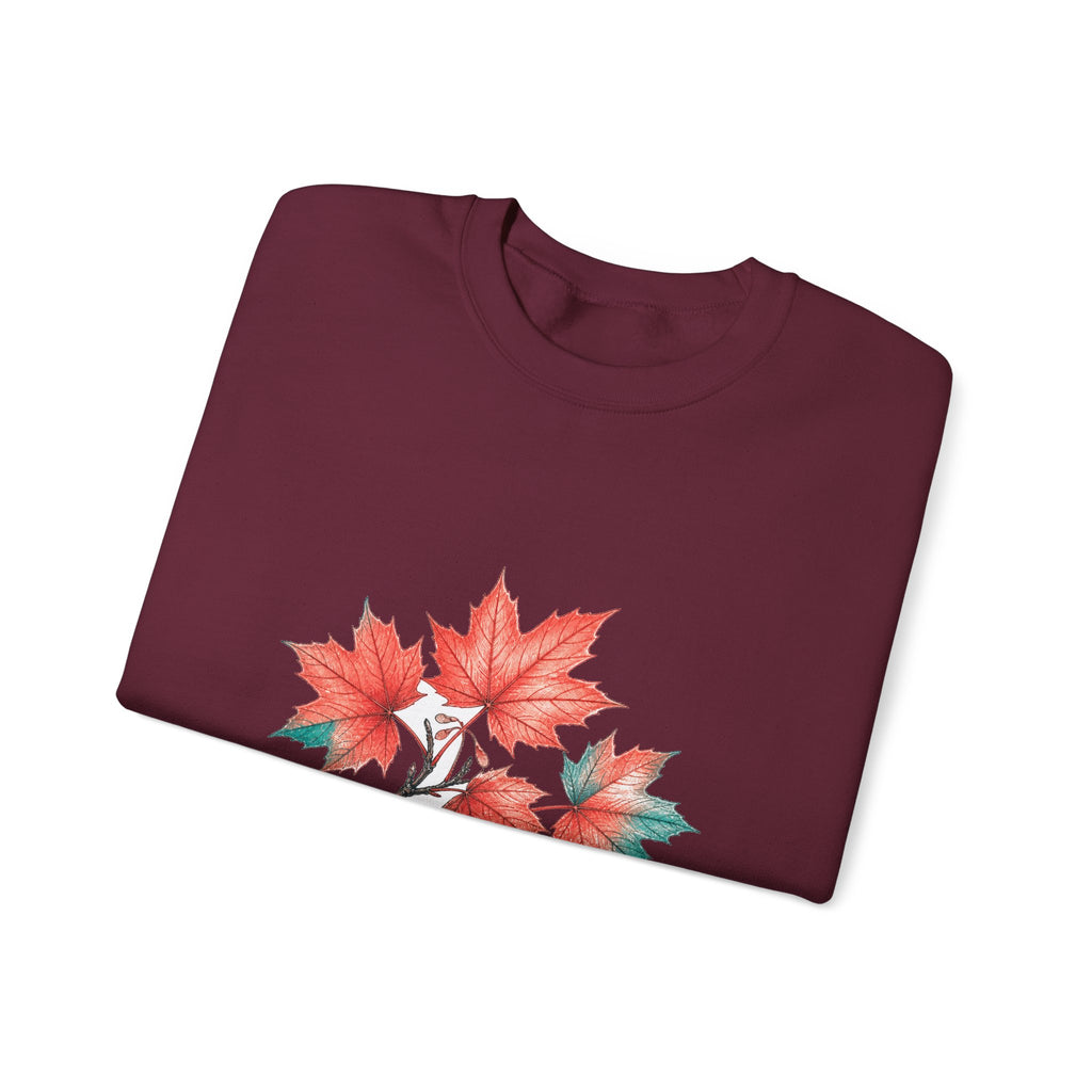 Matching Couple Sweatshirt - Cherry Blossom & Maple Leaf Matching Couple Premium Fleece Sweatshirt Hand-Drawn Art His Hers Anniversary Gift - Design B