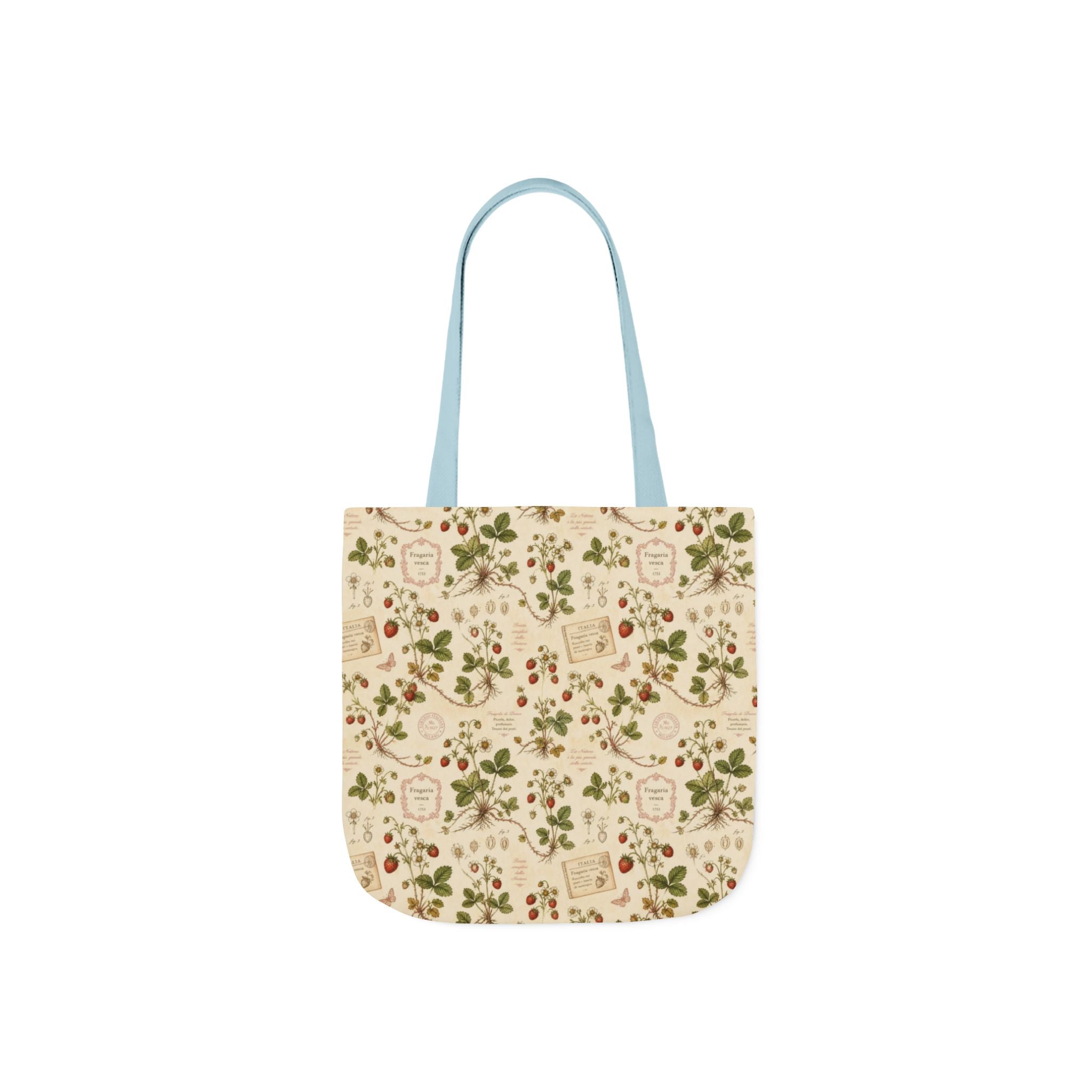 Wild Strawberries Canvas Tote Bag Mediterranean Kitchen Botanical Design Italian Cottagecore Gift