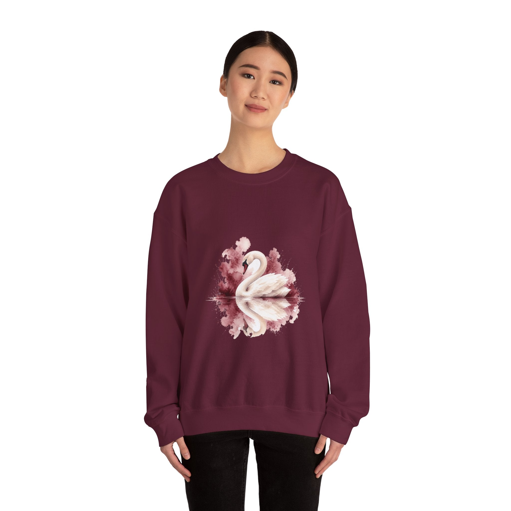 Matching Couple Sweatshirt - Raven & Swan Matching Couple Premium Fleece Sweatshirt Watercolor Art His Hers Birthday Gift - Design B