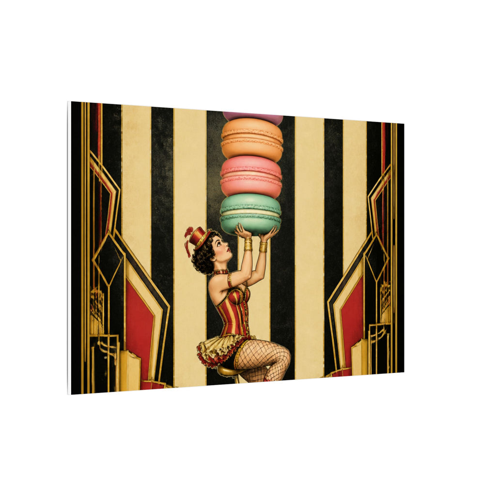 Macaron Balancing Tower Wall Art Canvas 24×36 Art Deco Bar Area Decor Maximalist Print