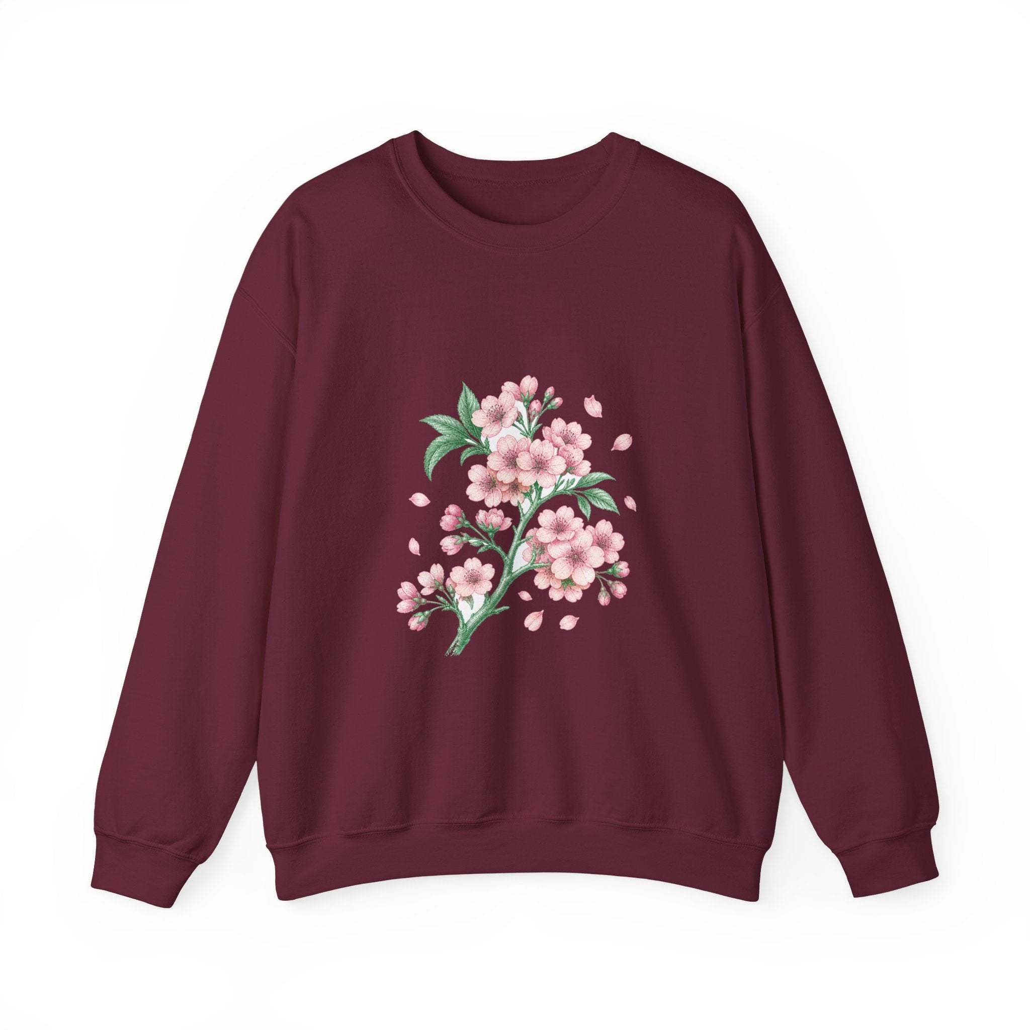 Matching Couple Sweatshirt - Cherry Blossom & Maple Leaf Matching Couple Premium Fleece Sweatshirt Vintage Art His Hers Honeymoon Gift - Design A